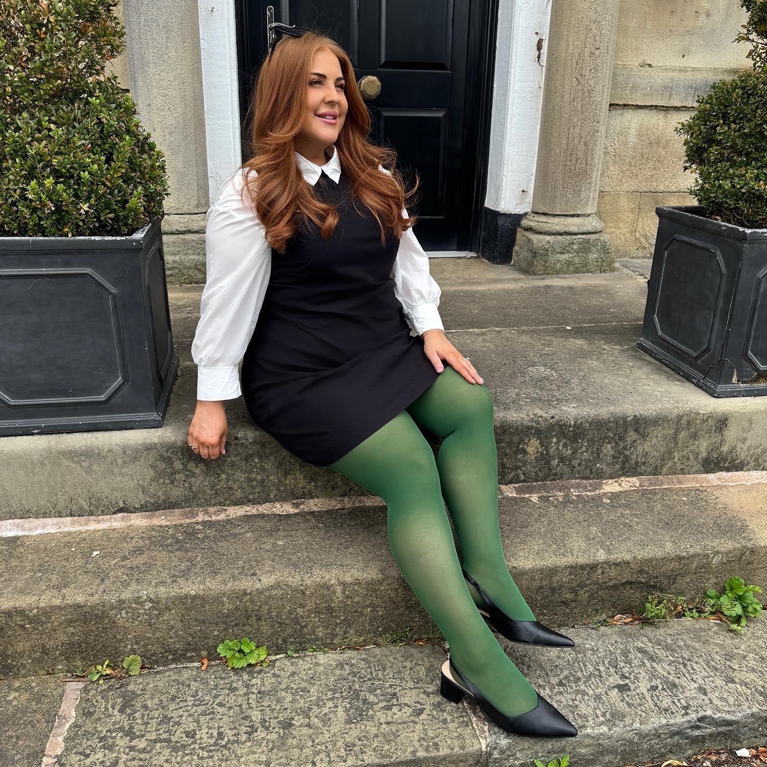 green dress and tights Petit Pois - 50 Denier in Forest dark style The Gypsy Dress in Size:Size N2 product_group:bump