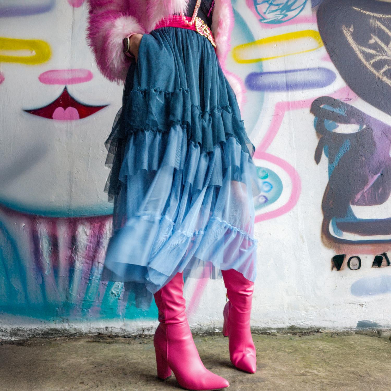 Mesh Maxi Skirt - Blue Ombre