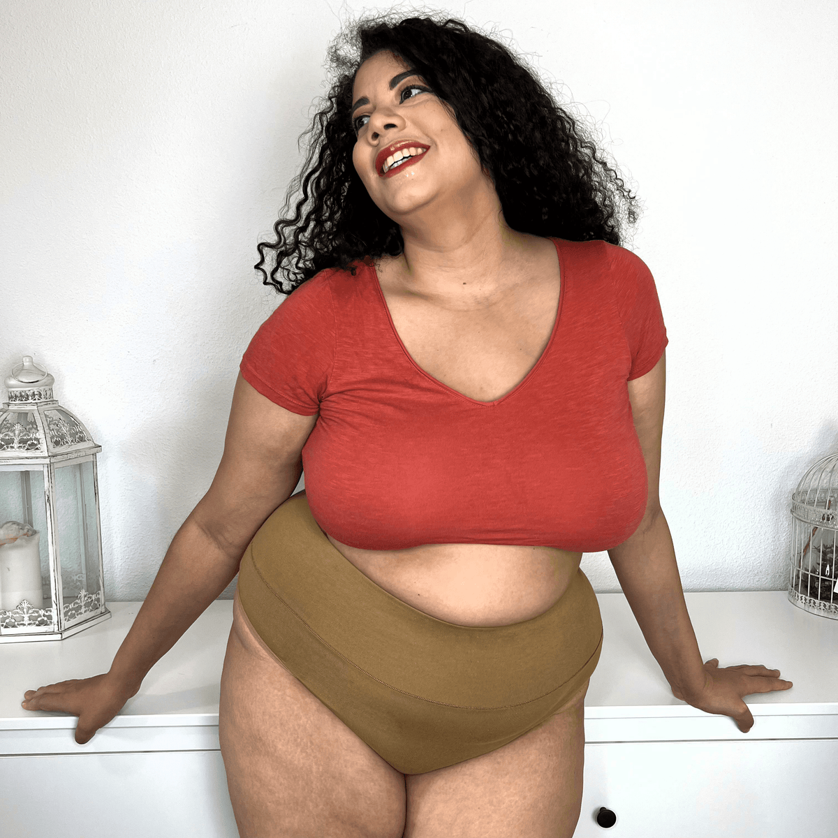 Organic Cotton Cheeky High Leg Broekjes - Caramel