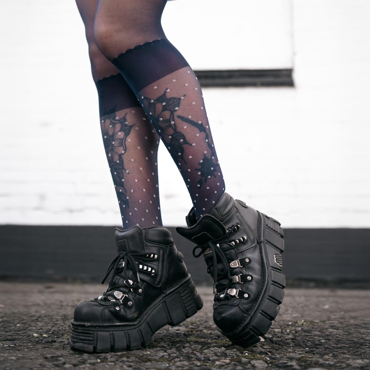 Seoul Chic Faux Sock Tights - Navy