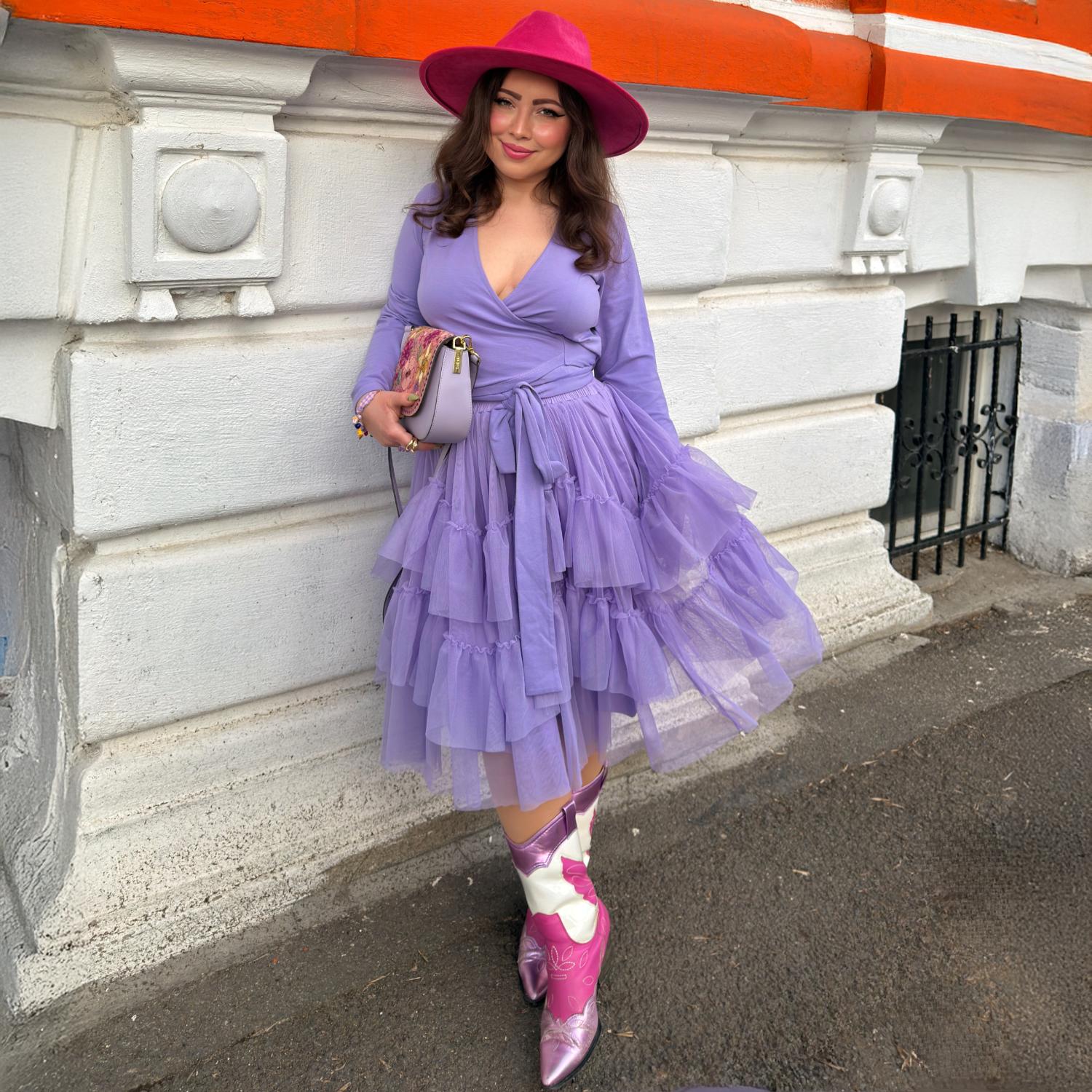 Haut cache-cœur en coton biologique - Champs de lavande