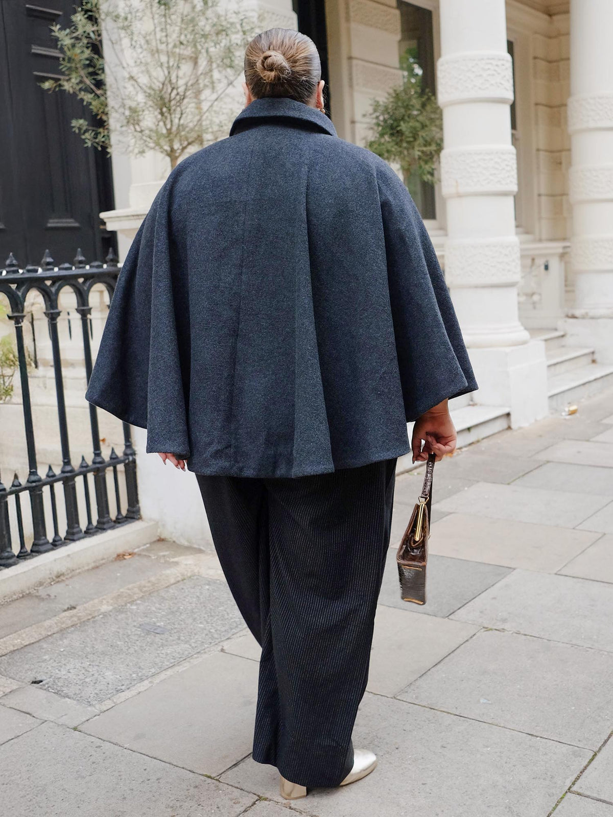 Wool Collared Cape - Charcoal