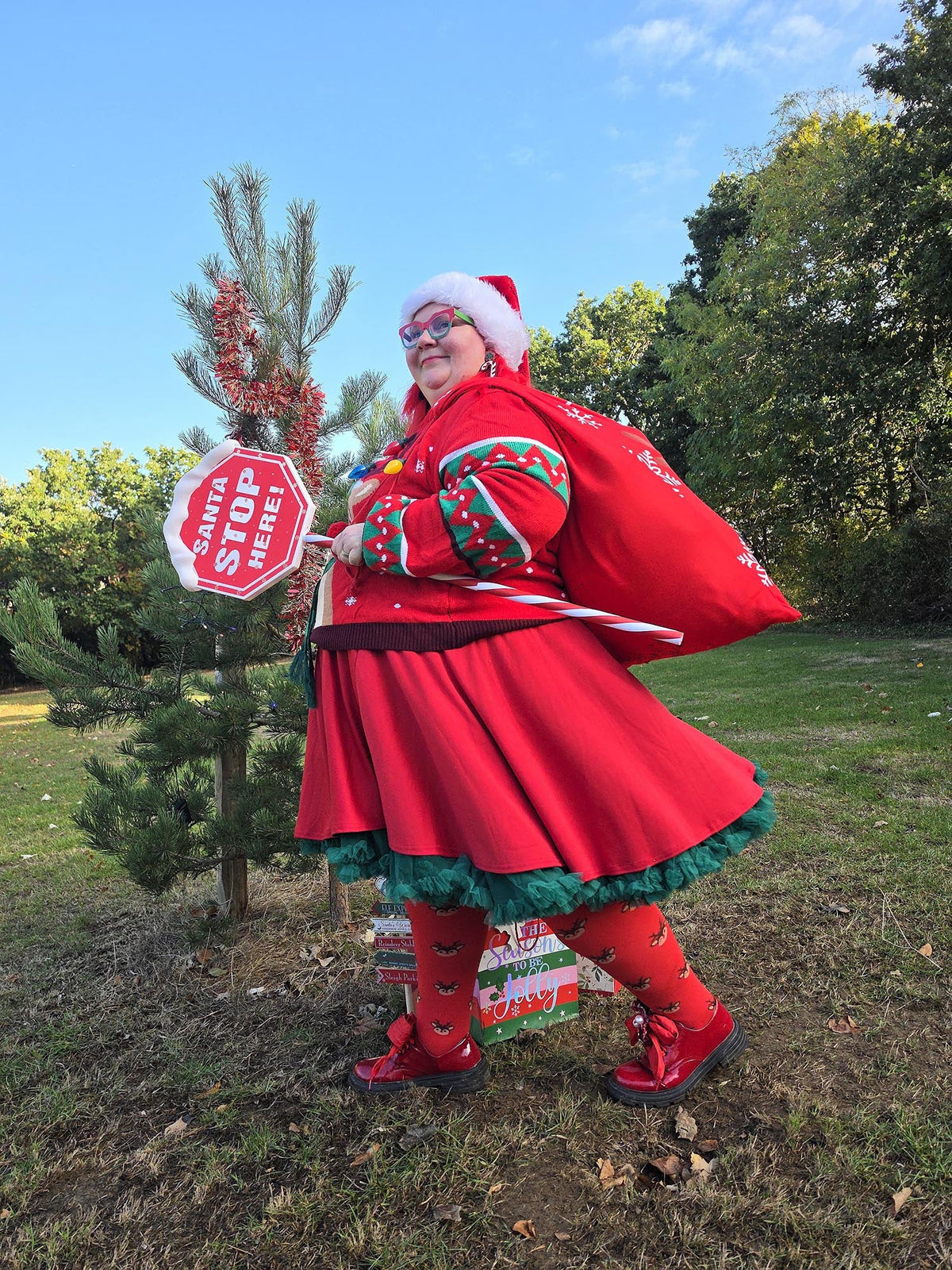 Deer Santa Tights - Lobster