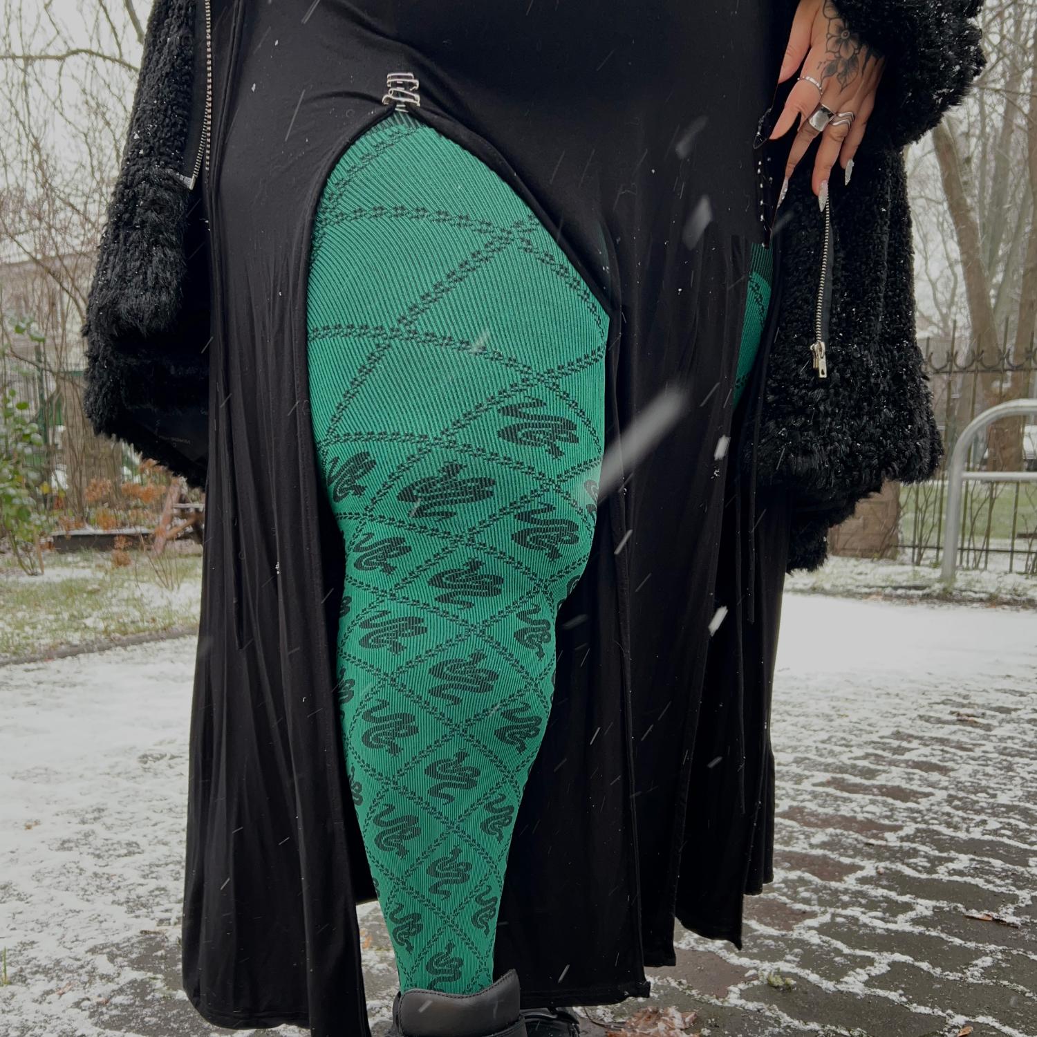 80 Denier Opaque Tights - Corra Snakes - Foliage Green