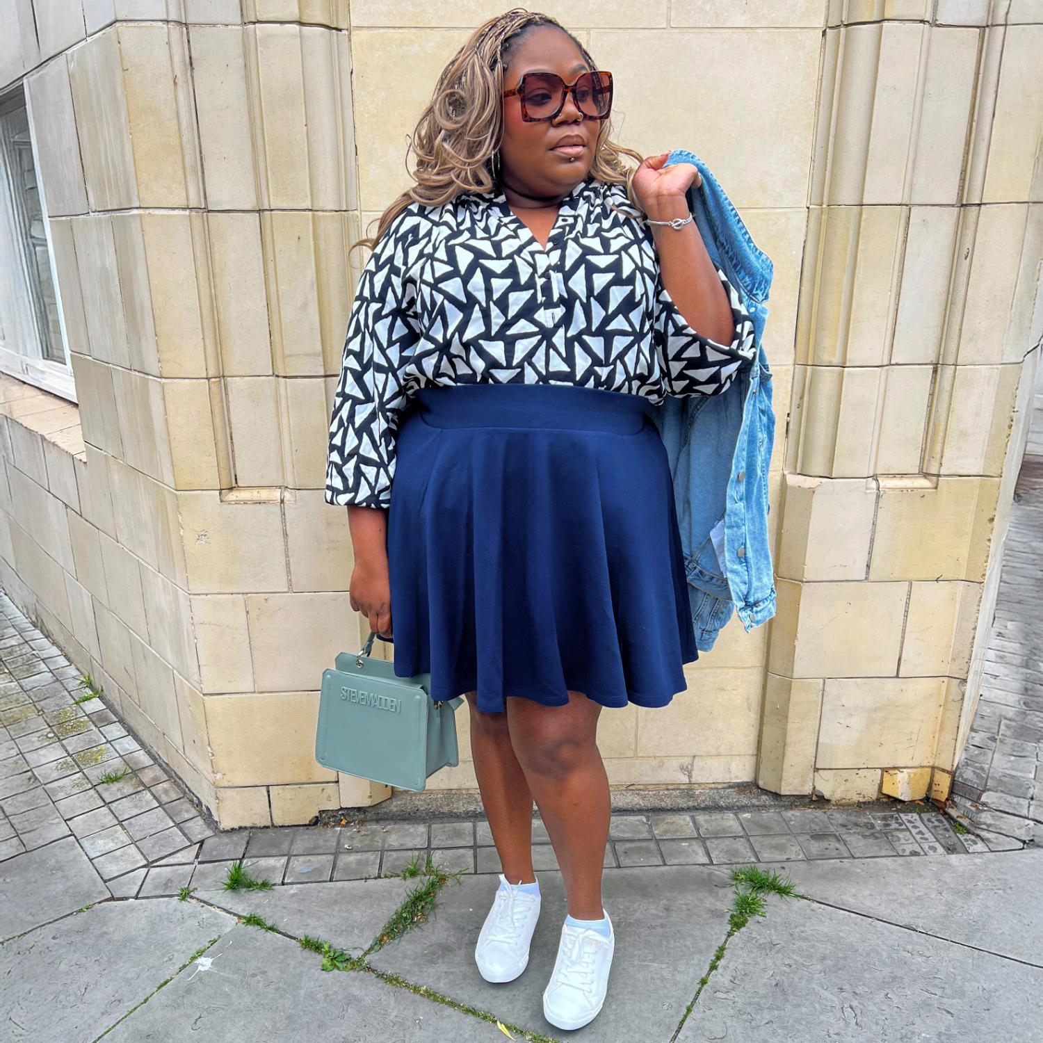 Mini-flare rok - marineblauw