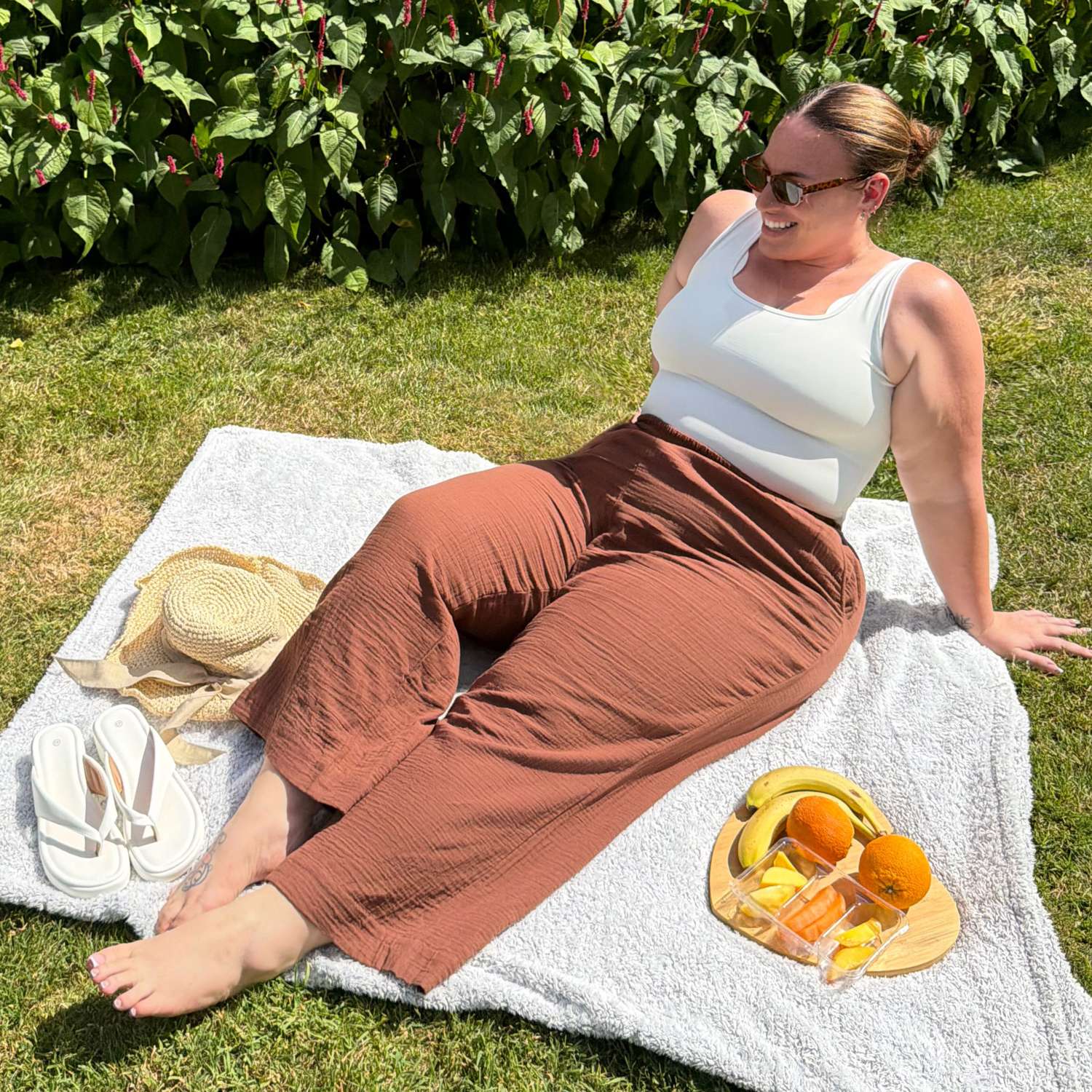 Noor Cotton Gauze Wide-Leg Trousers - Brown