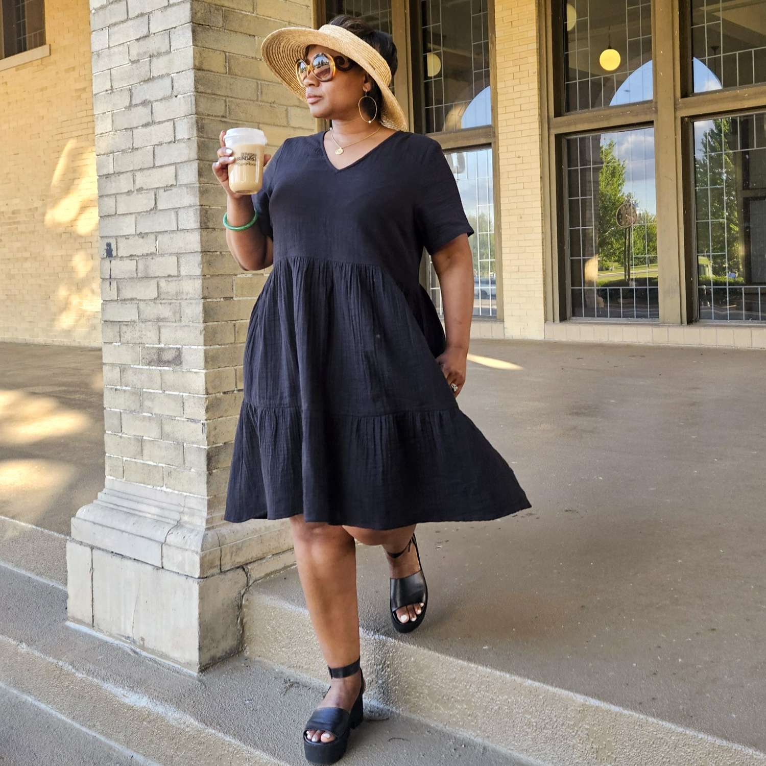 Amrita Cotton Gauze Mini Dress - Black