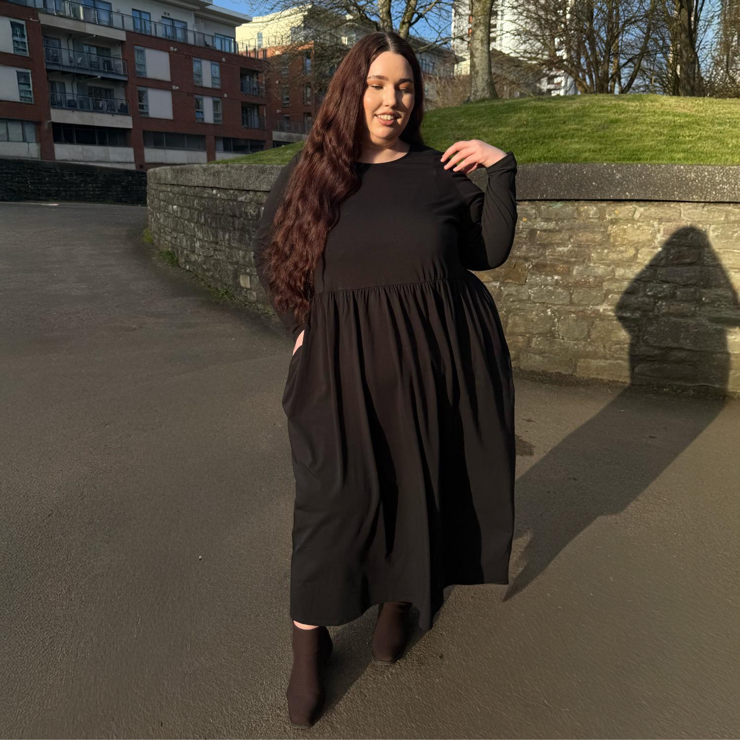 Organic Cotton Long Sleeve Maxi Dress - Black