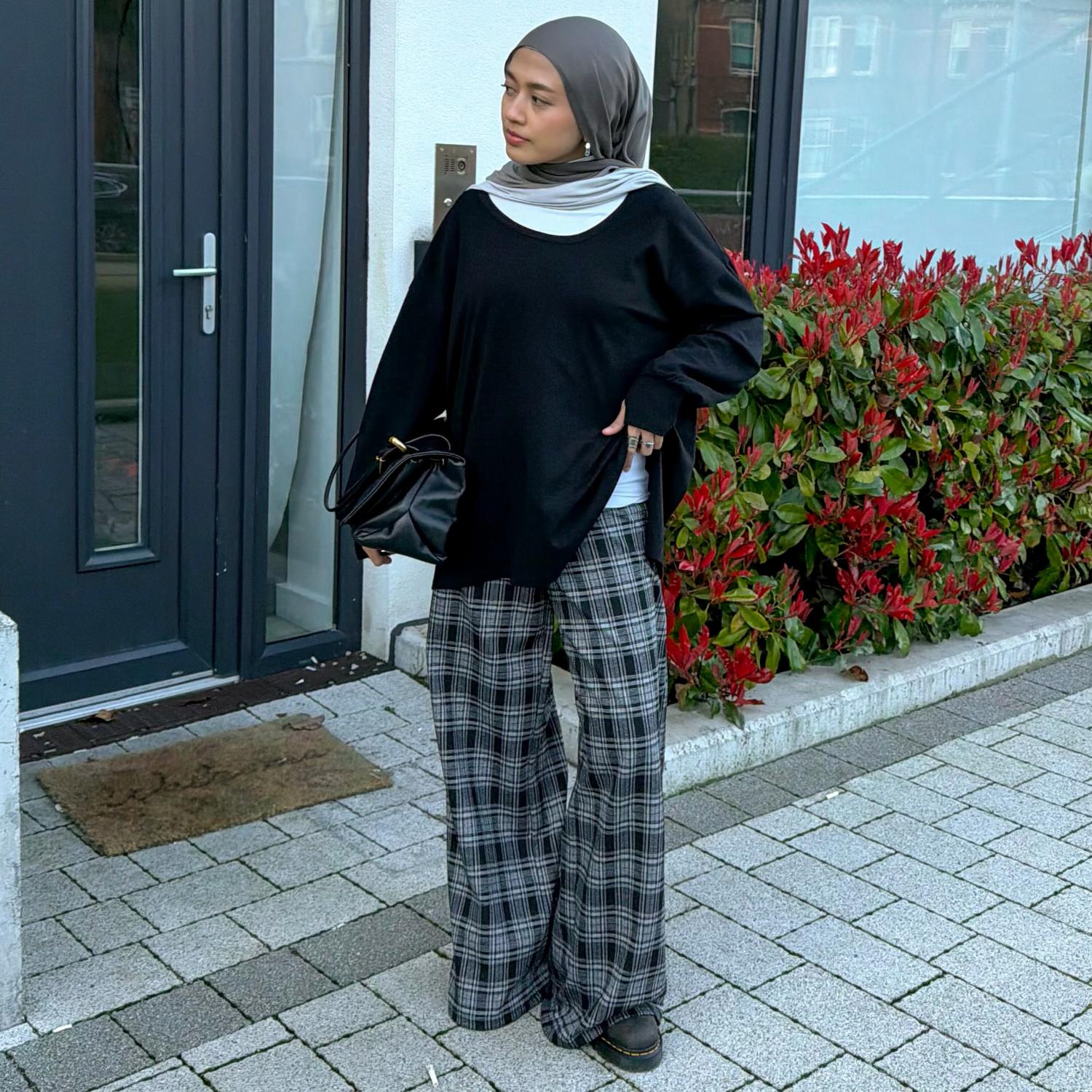 Top met lange mouwen en ronde hals van biologisch katoen - Zwart