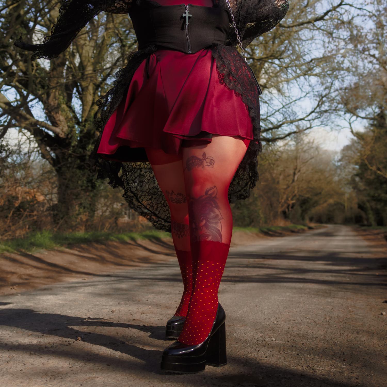 Seoul Chic Faux Sock Tights - Burgundy