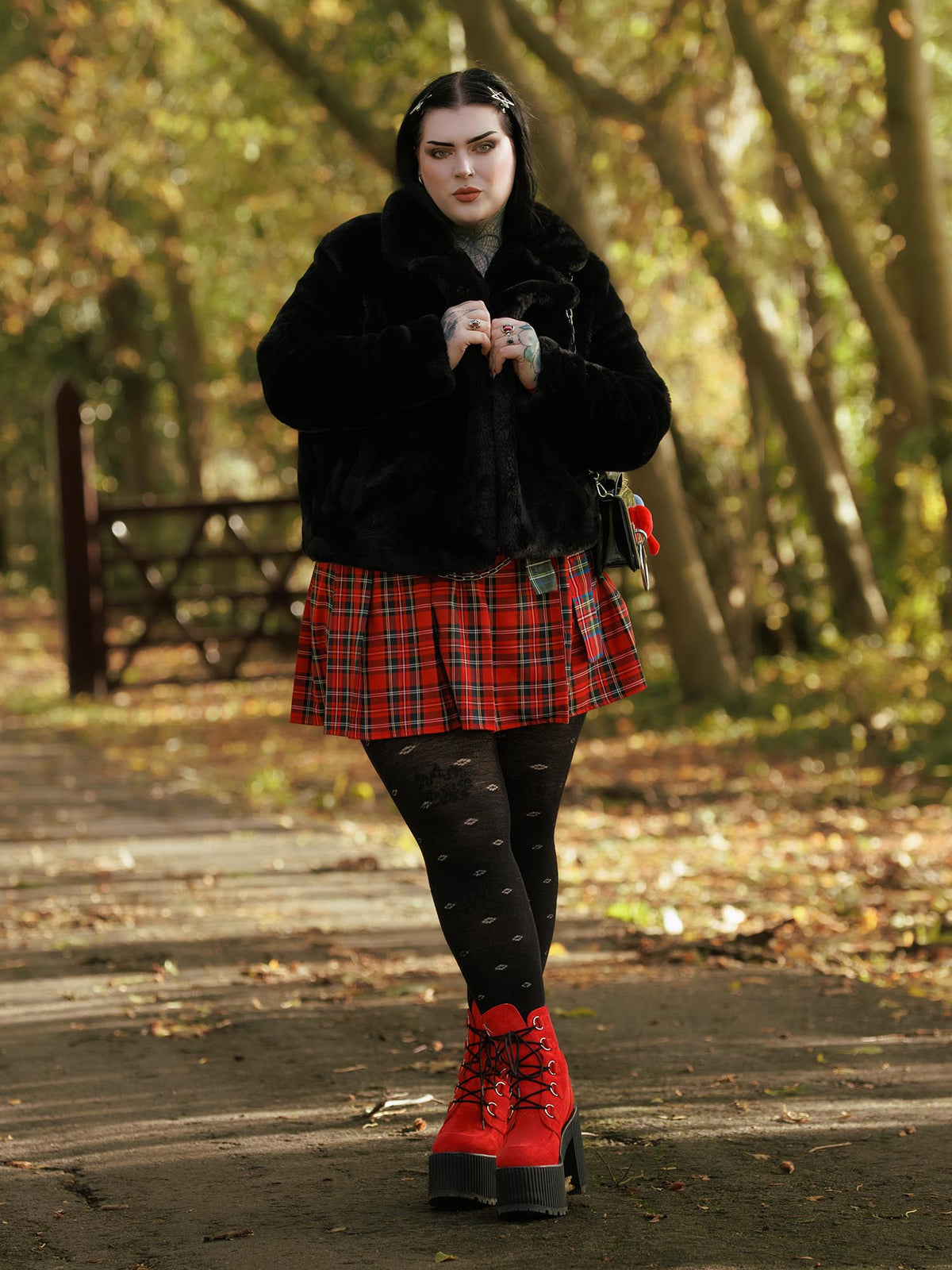 Wool Lace Tights - Ditsy Diamond - Black