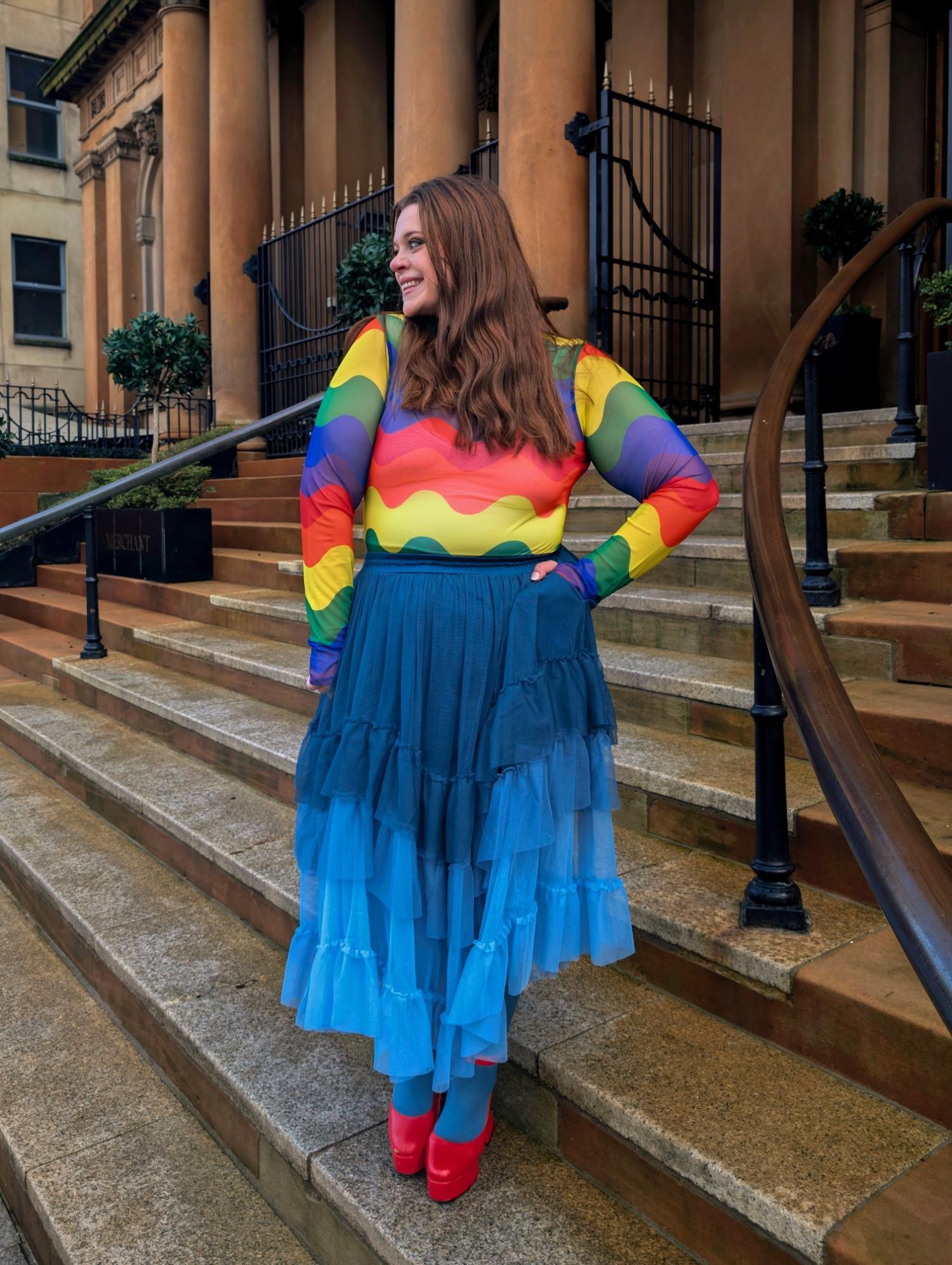 Jupe longue en maille - Bleu dégradé