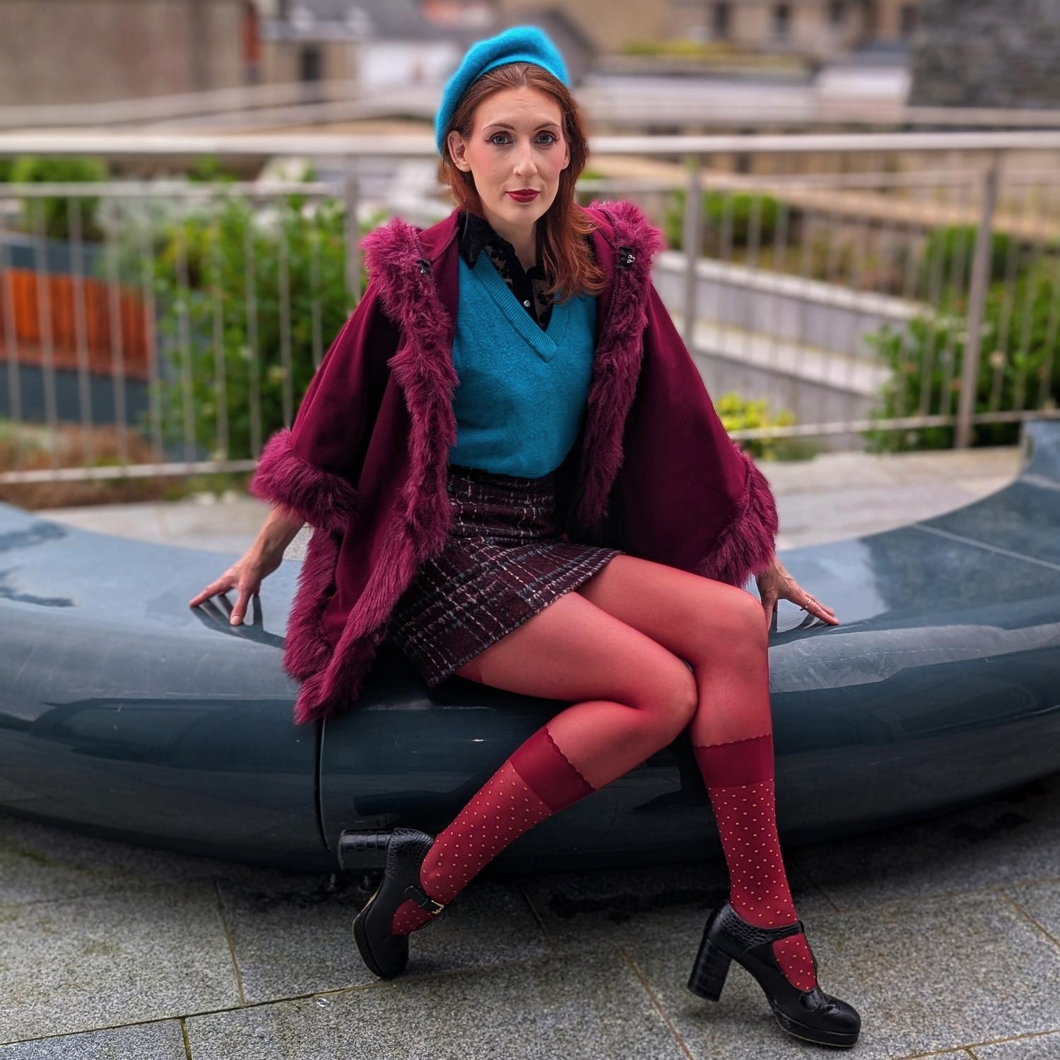 Seoul Chic Faux Sock Tights - Burgundy