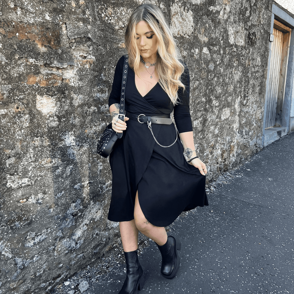 Vestido de gola alta - Preto
