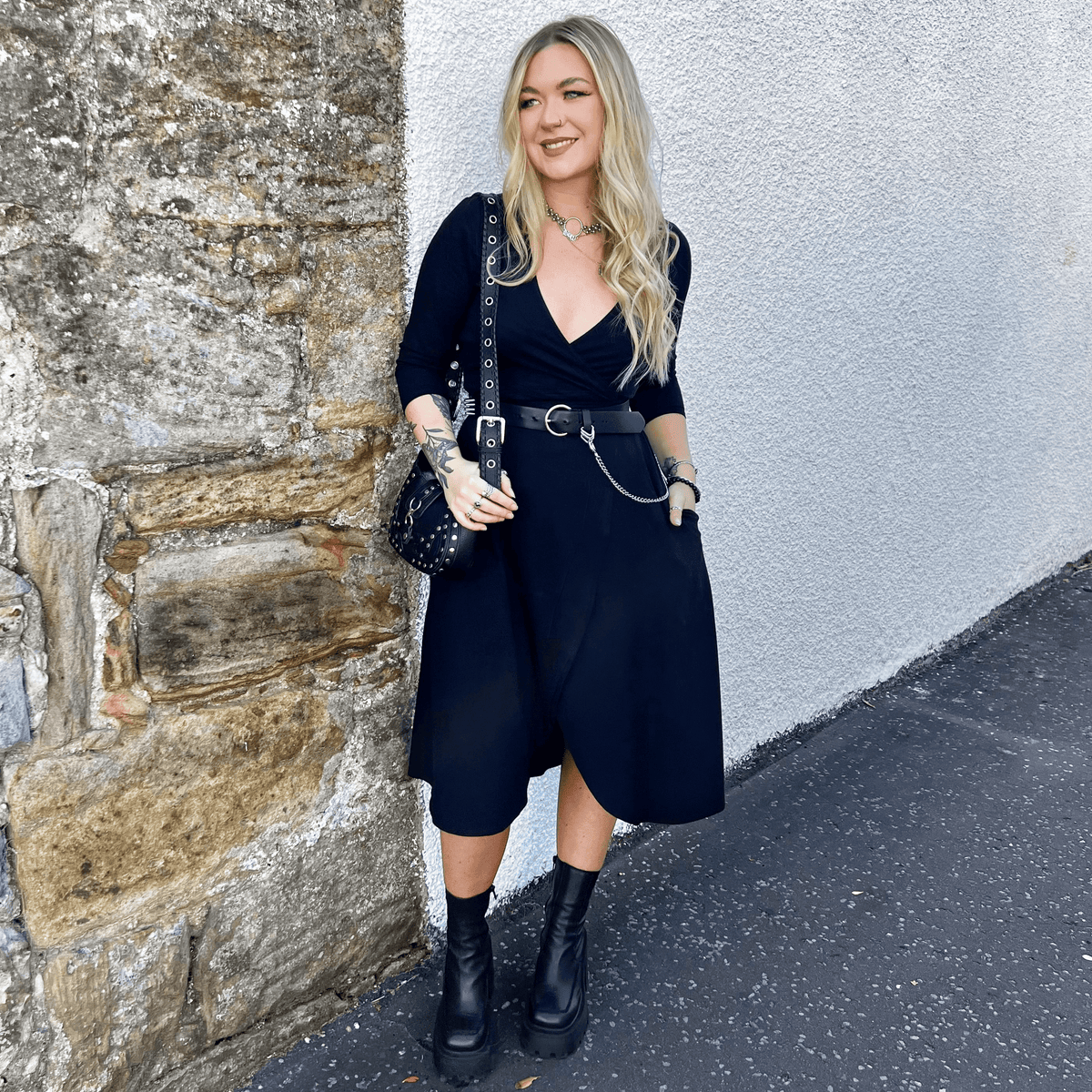 Vestido de gola alta - Preto