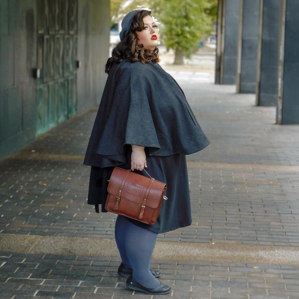 Wool Collared Cape - Charcoal