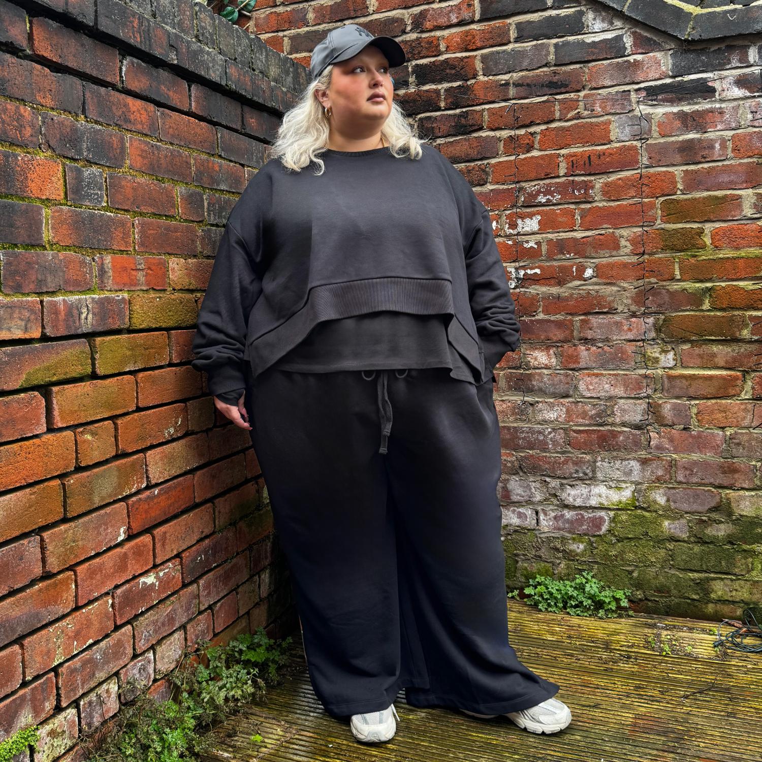 Organic Cotton Wide Leg Joggers - Black