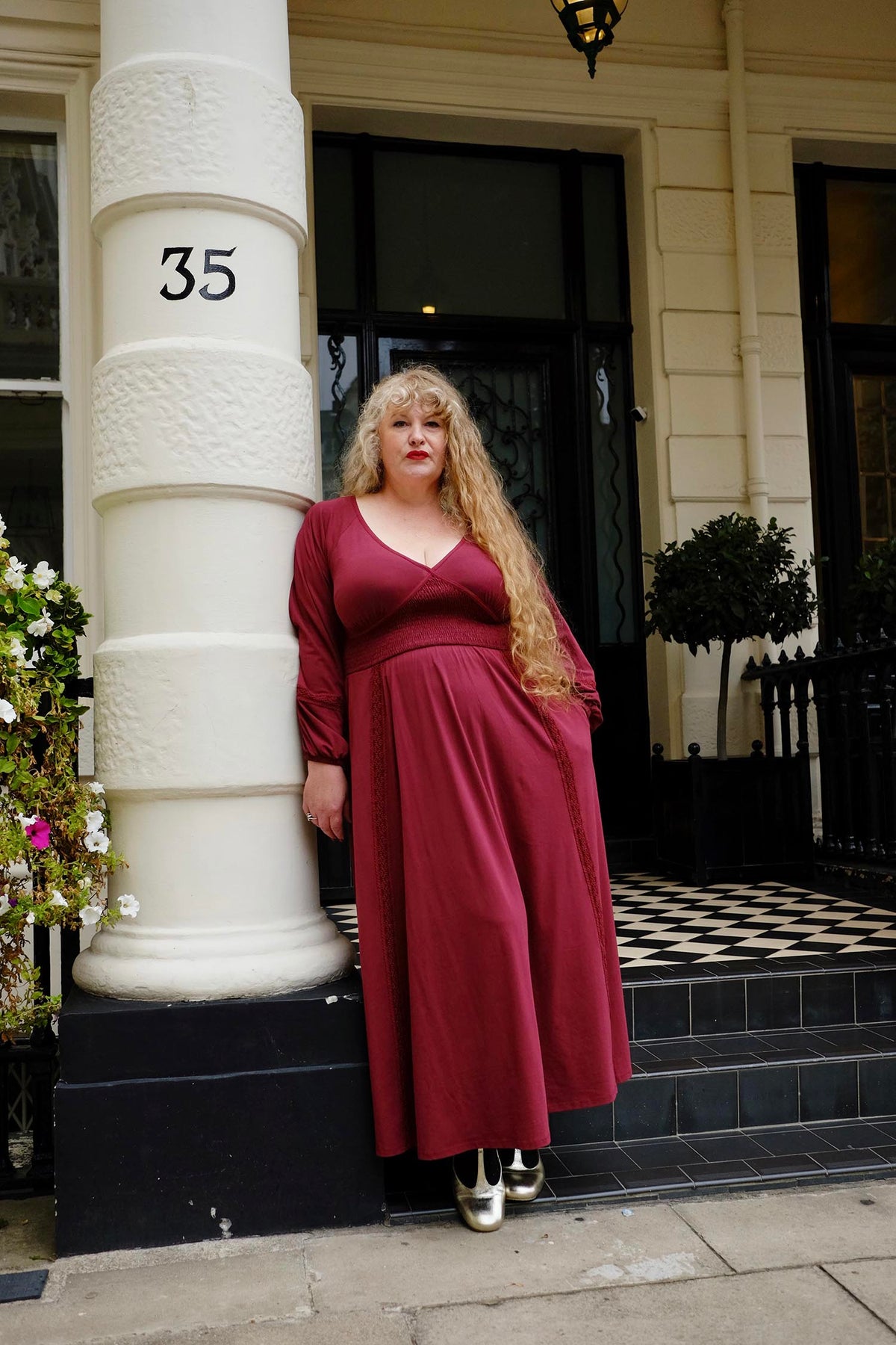 Skye Balloon Sleeve Lace Trim Dress - Burgundy