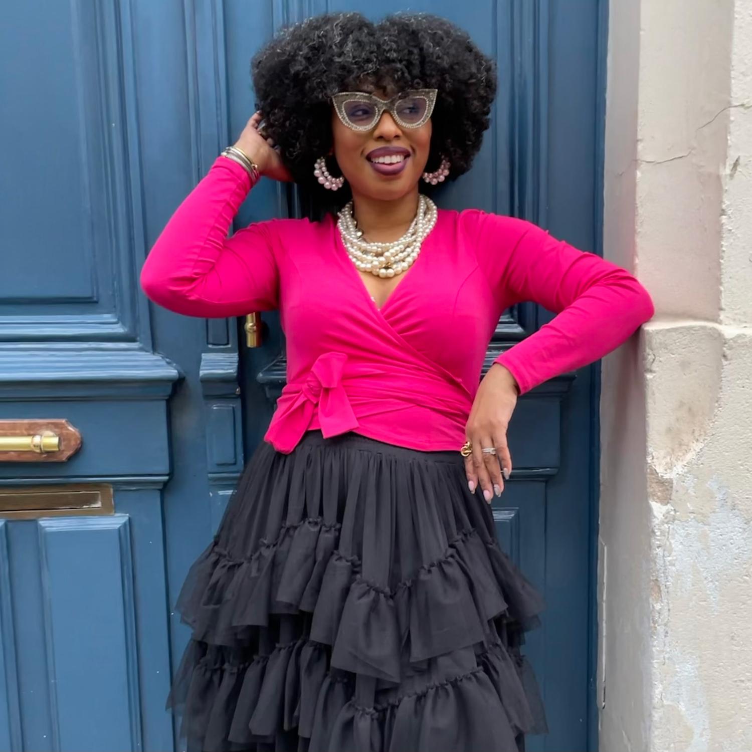 Top i ekologisk bomull med omlottdesign – Granatäpple