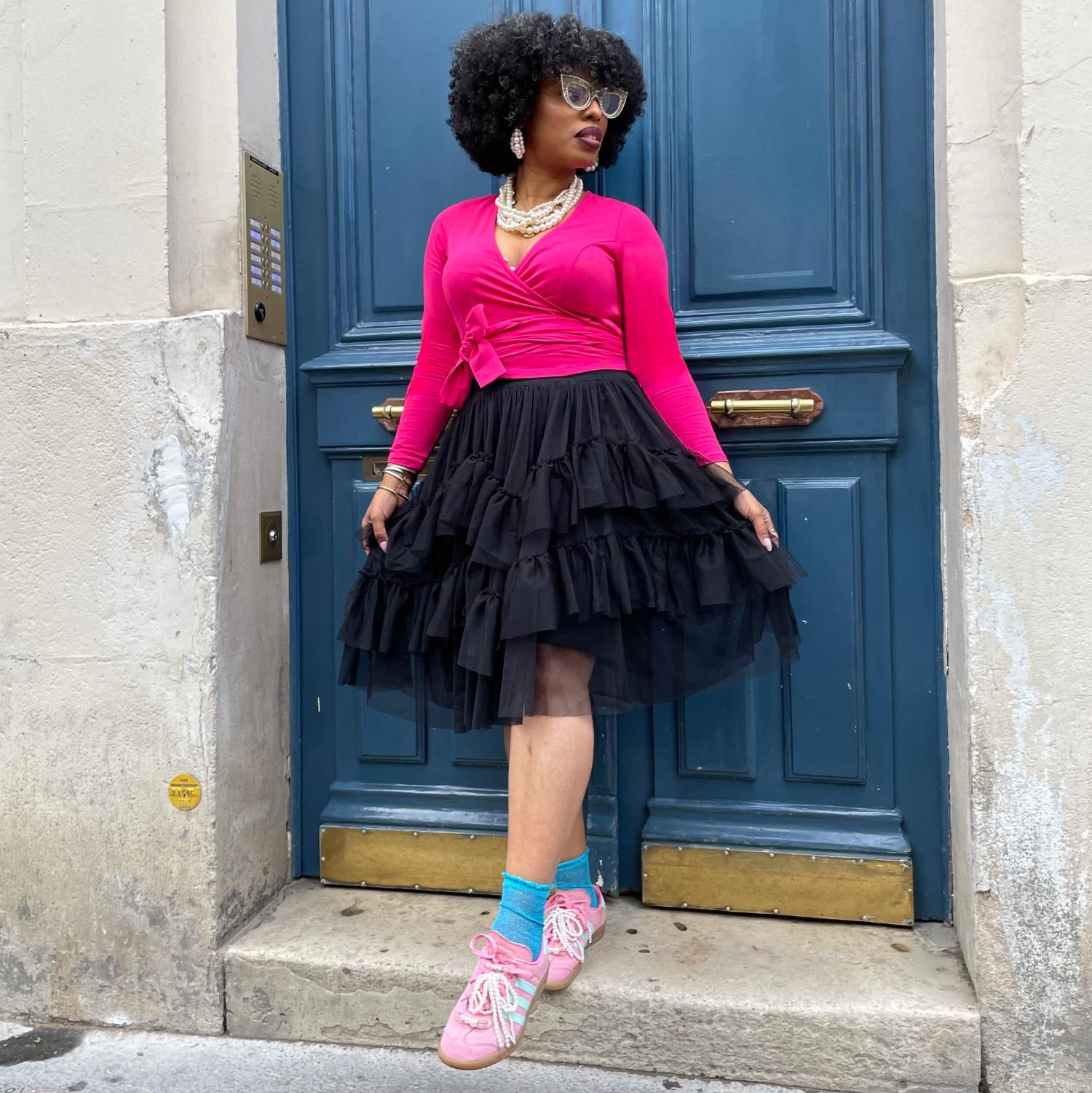 Top i ekologisk bomull med omlottdesign – Granatäpple