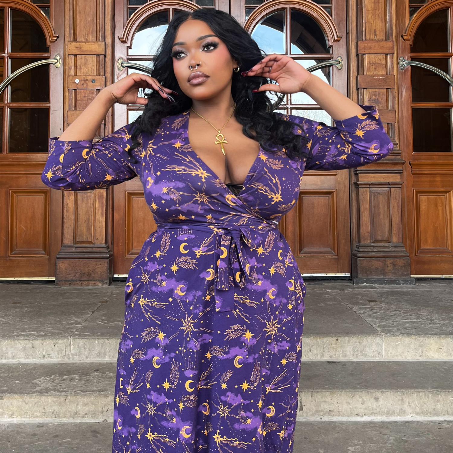 Celestial Wrap Dress - Purple / Gold