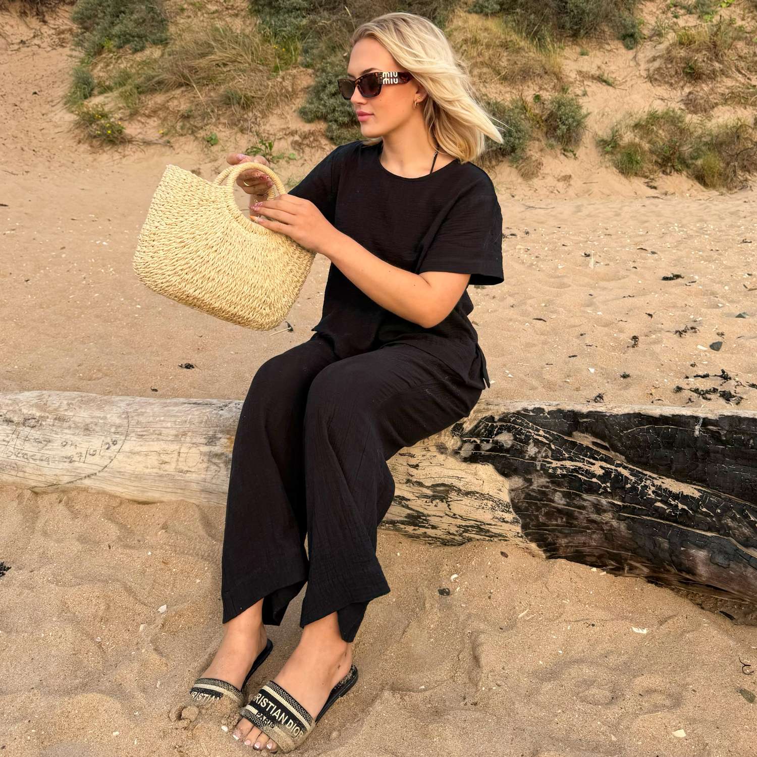 Noor Cotton Gauze Wide-Leg Trousers - Black