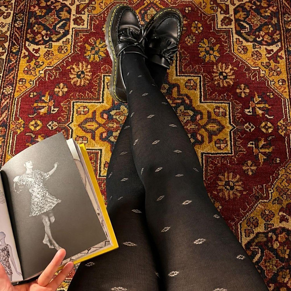 Wool Lace Tights - Ditsy Diamond - Black