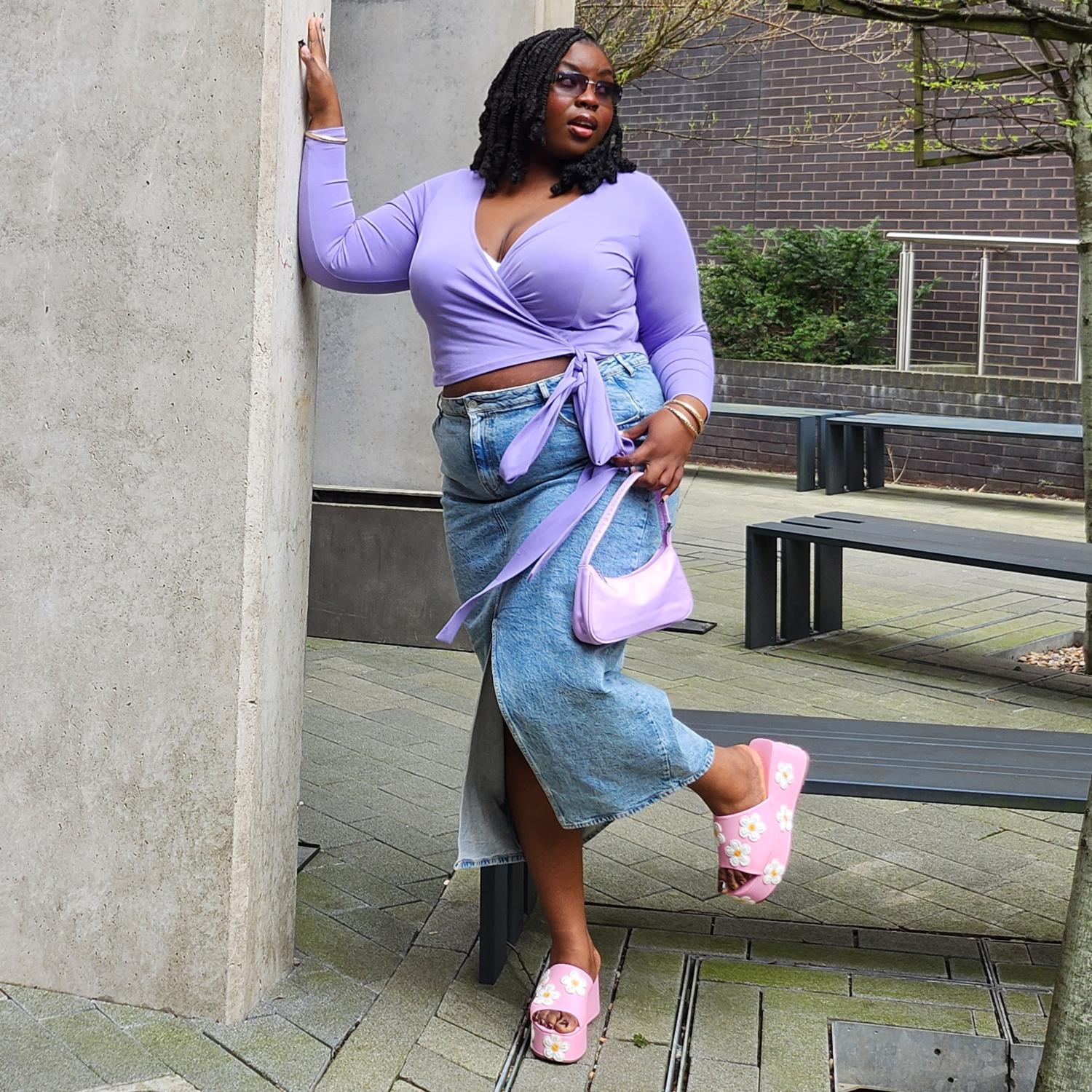 Haut cache-cœur en coton biologique - Champs de lavande