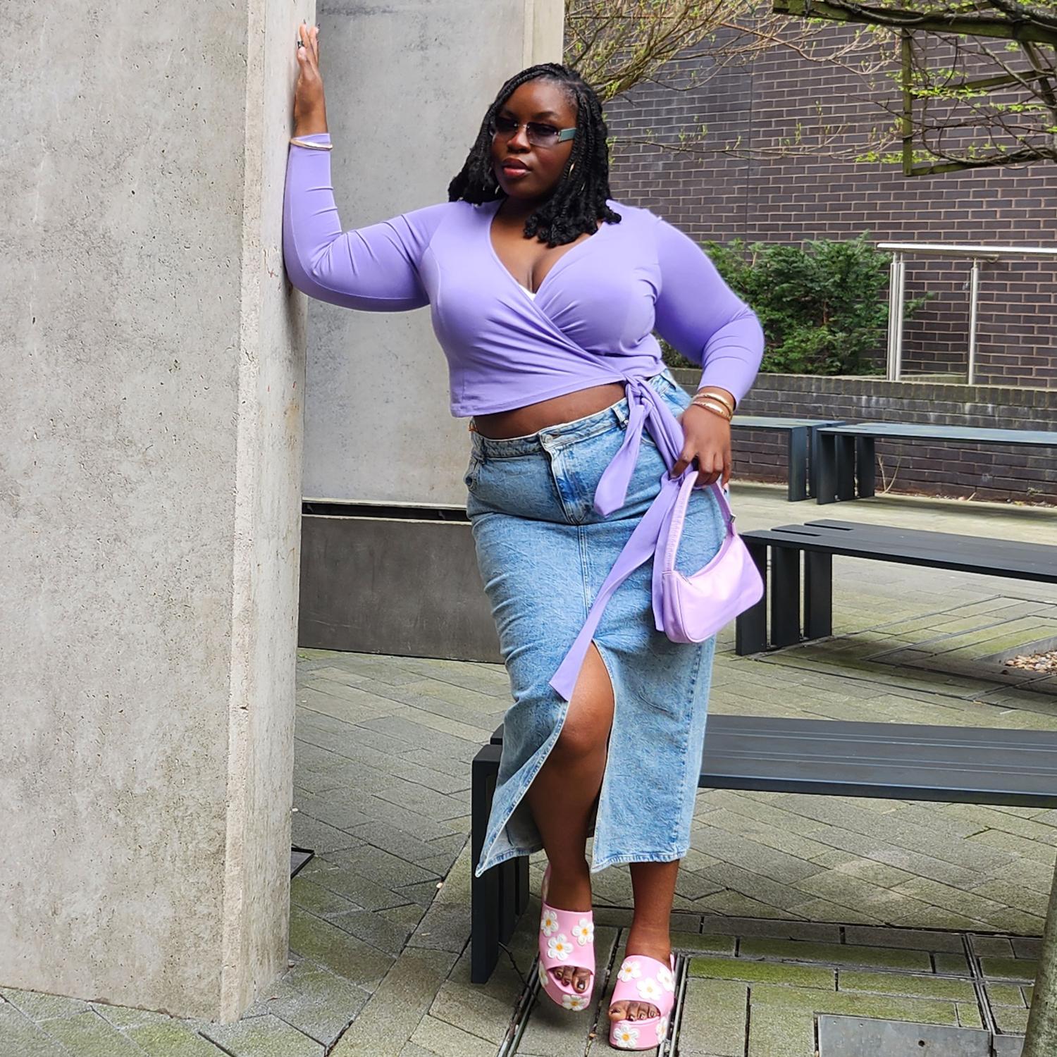 Haut cache-cœur en coton biologique - Champs de lavande