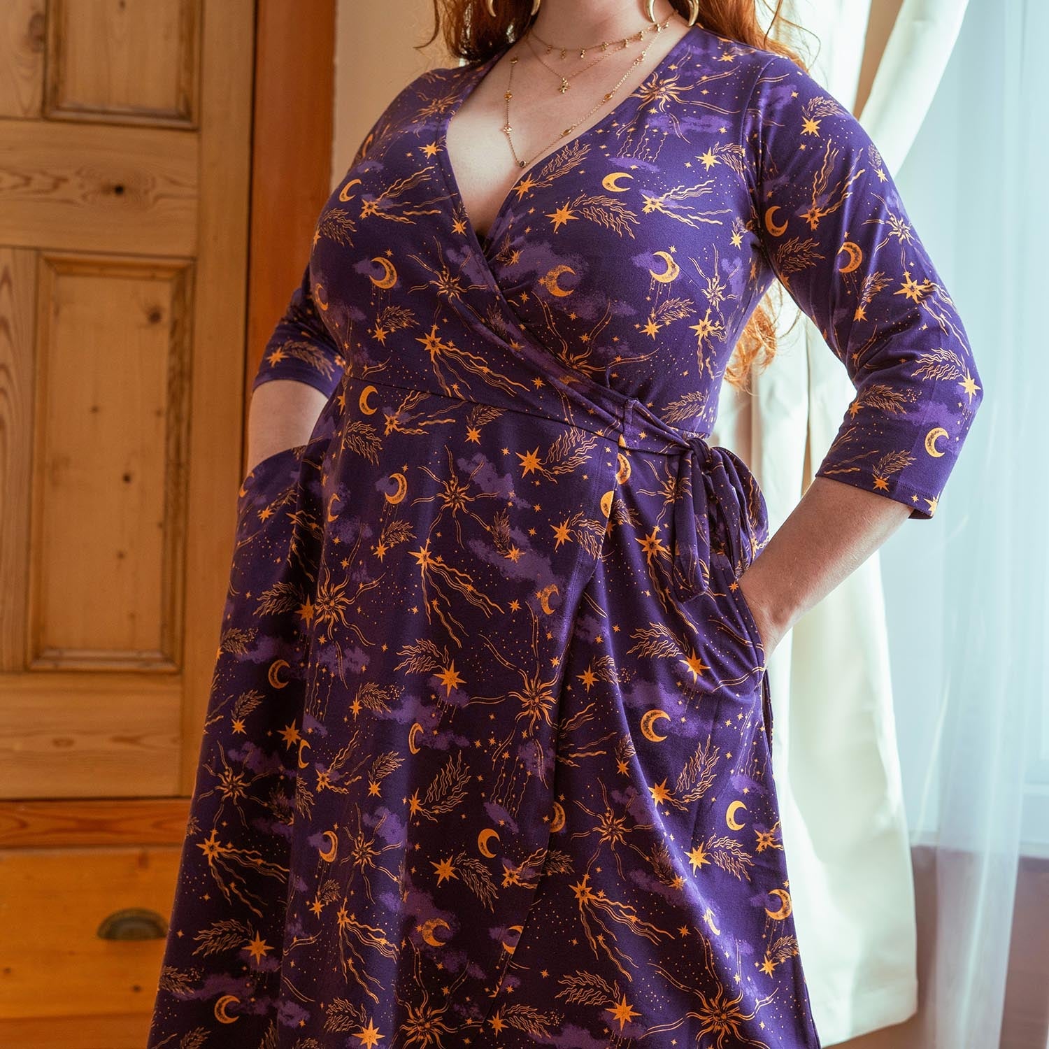 Celestial Wrap Dress - Purple / Gold
