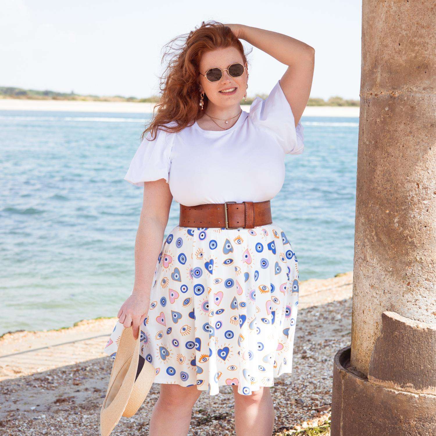 Crew neck Puff Sleeve Tee - White