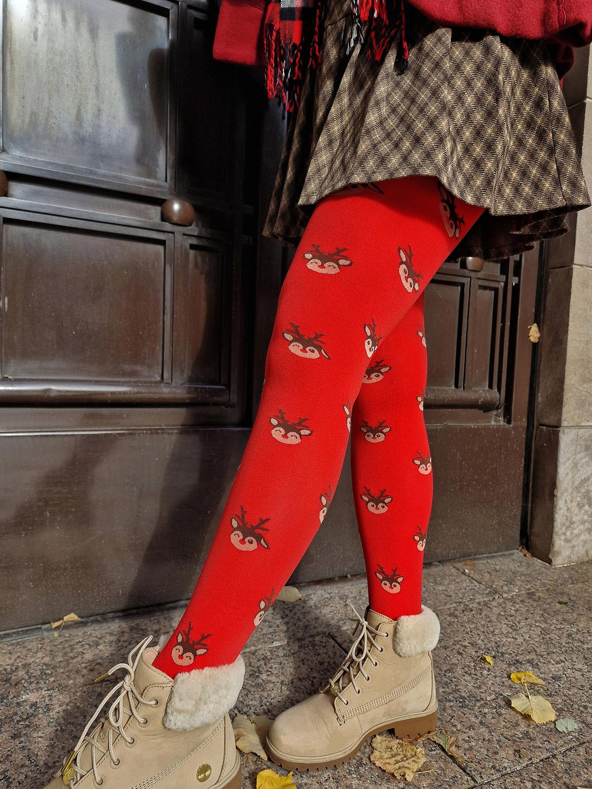 Deer Santa Tights - Lobster