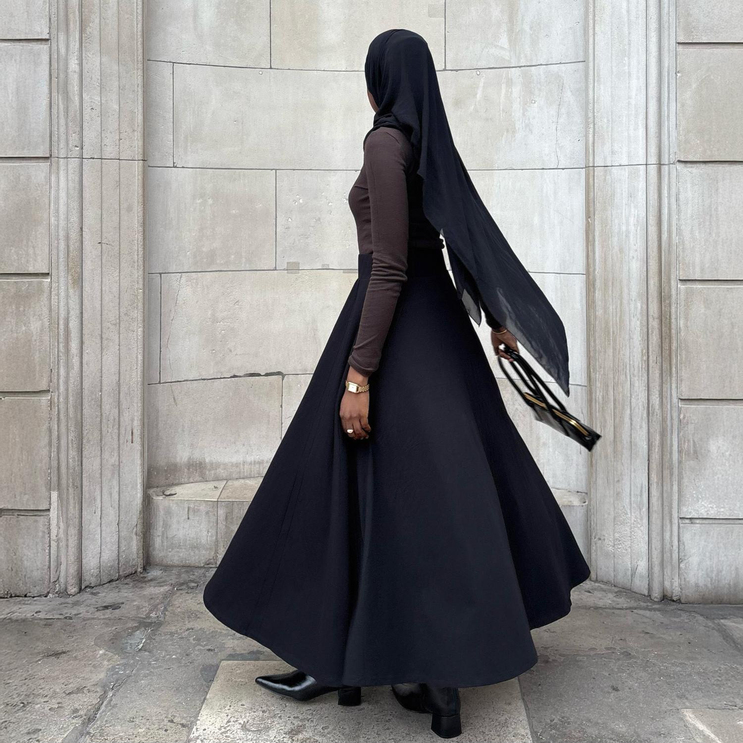 Jupe longue évasée en jersey de coton - Noir
