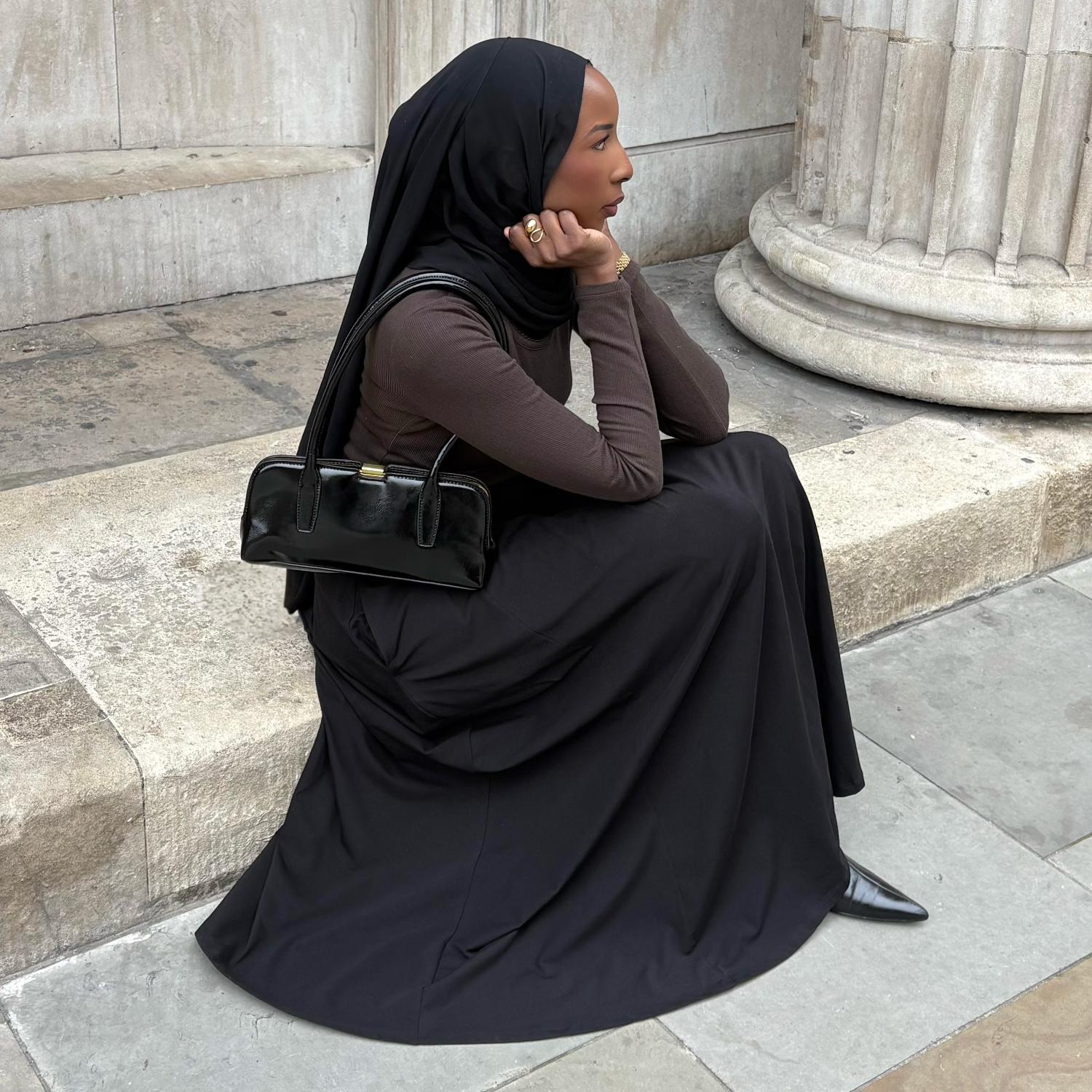 Jupe longue évasée en jersey de coton - Noir