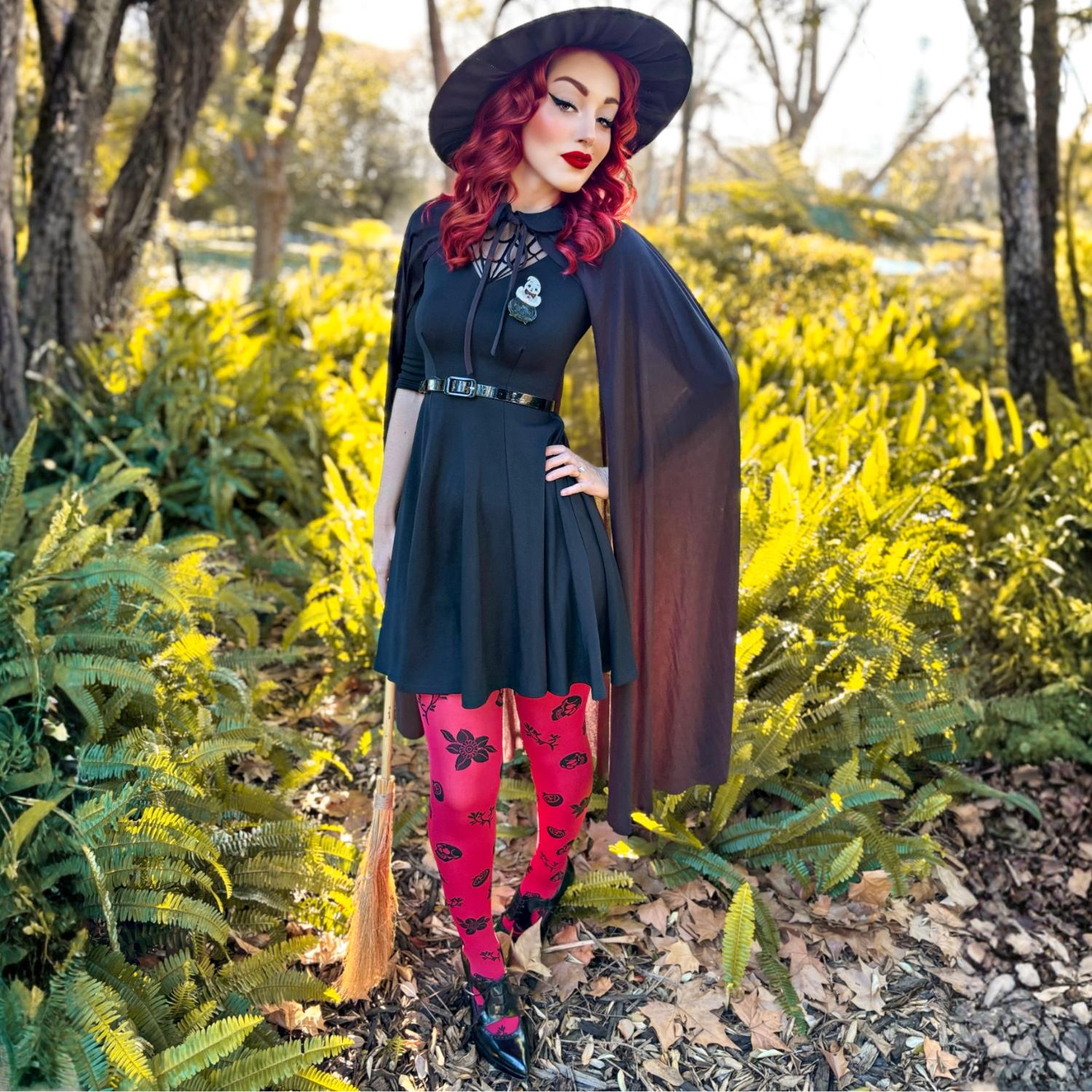 Collant 80 denari coprenti - Danu Skull Flower - Rosso sangue
