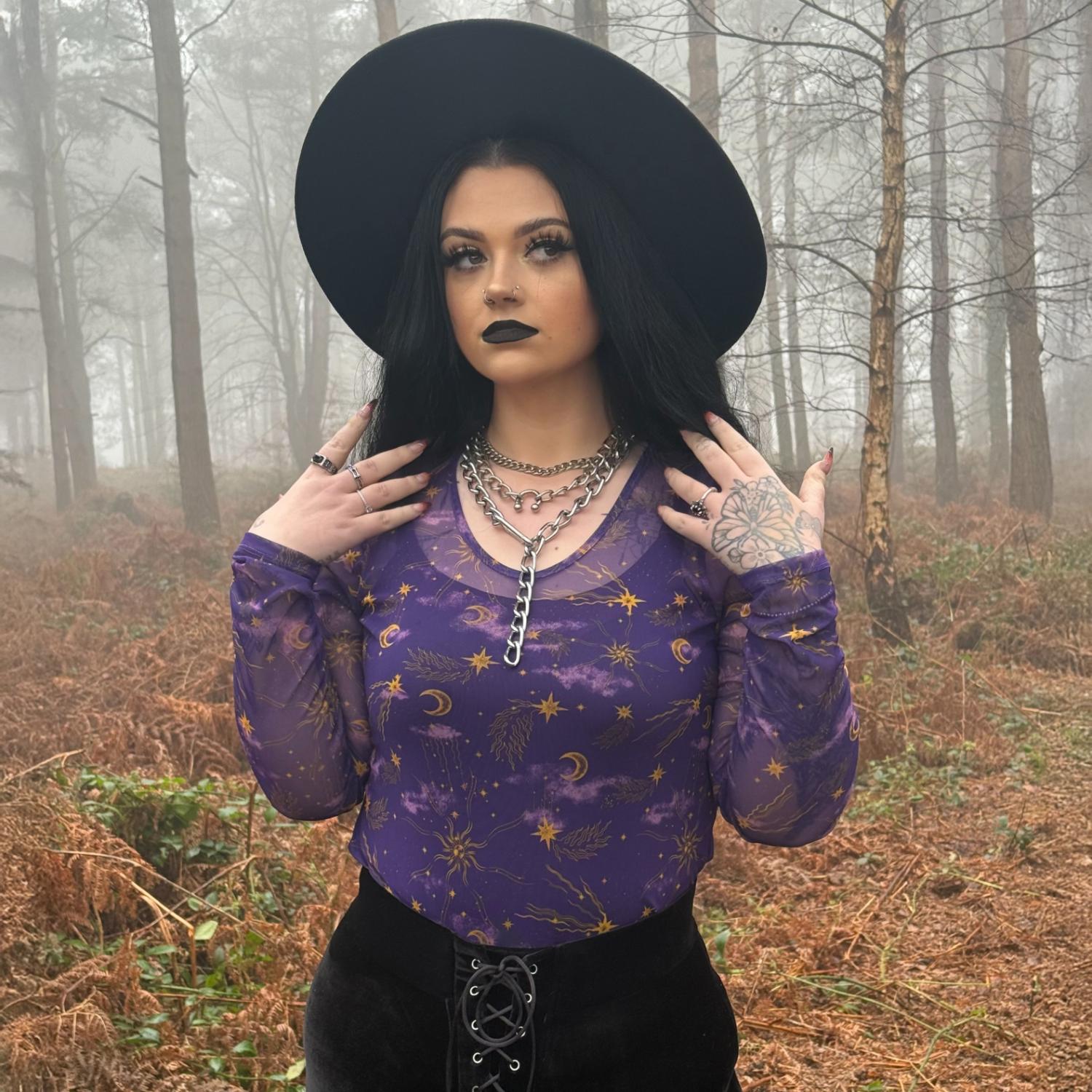 Celestial Mesh Top - Purple / Gold