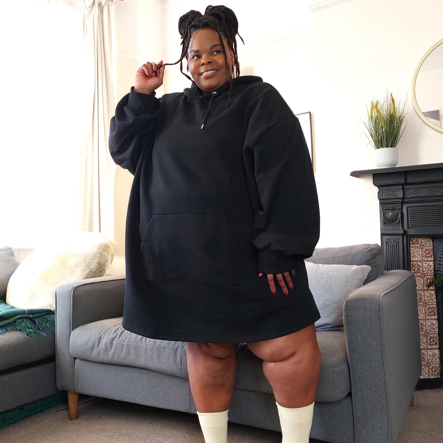 Organic Cotton Longline Hoodie - Black