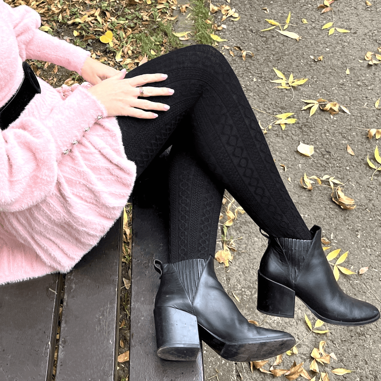 Grannies Cable Knit Wool Tights V2 - Negro