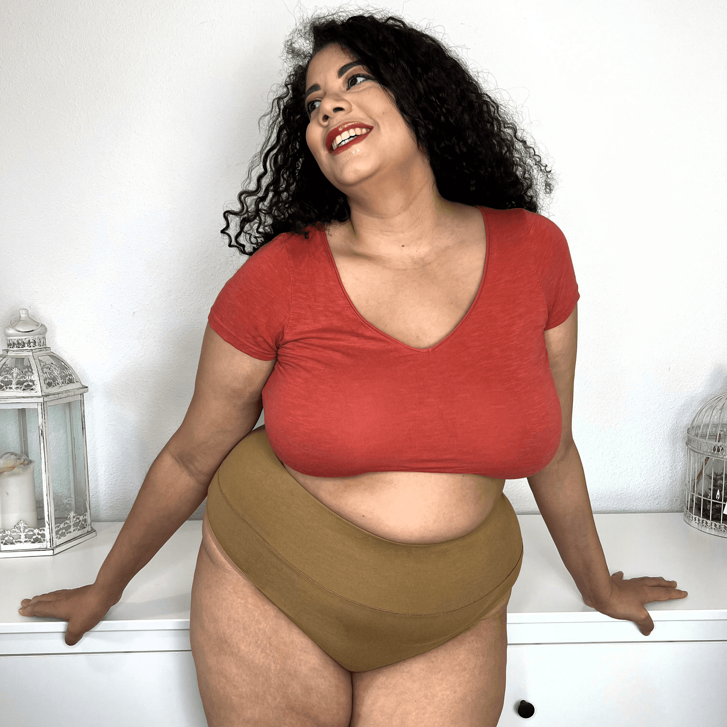 Braguitas de algodón orgánico Cheeky High Leg - Caramel