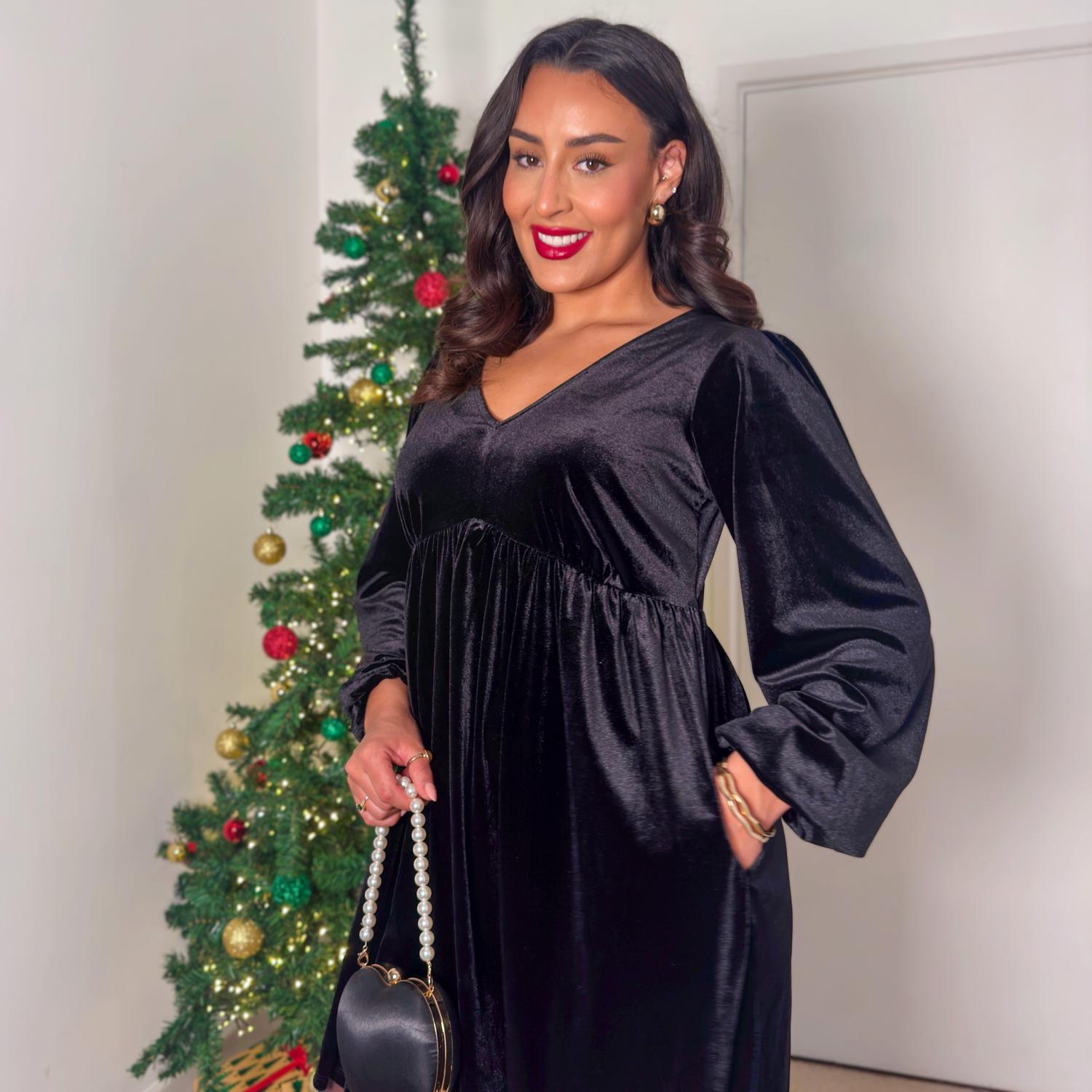 Vestido Baby Doll de terciopelo - Negro