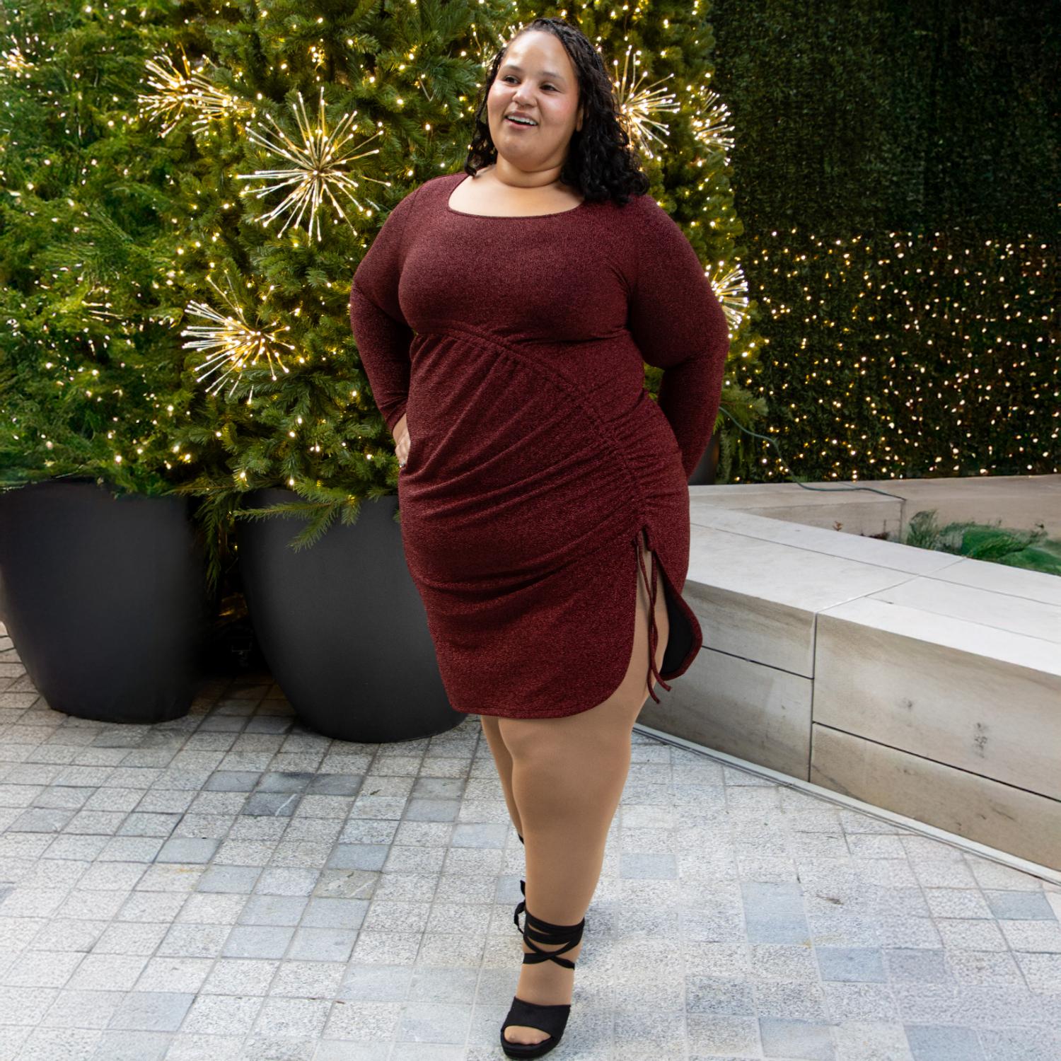 Vestido Manga Larga Lurex - Burdeos