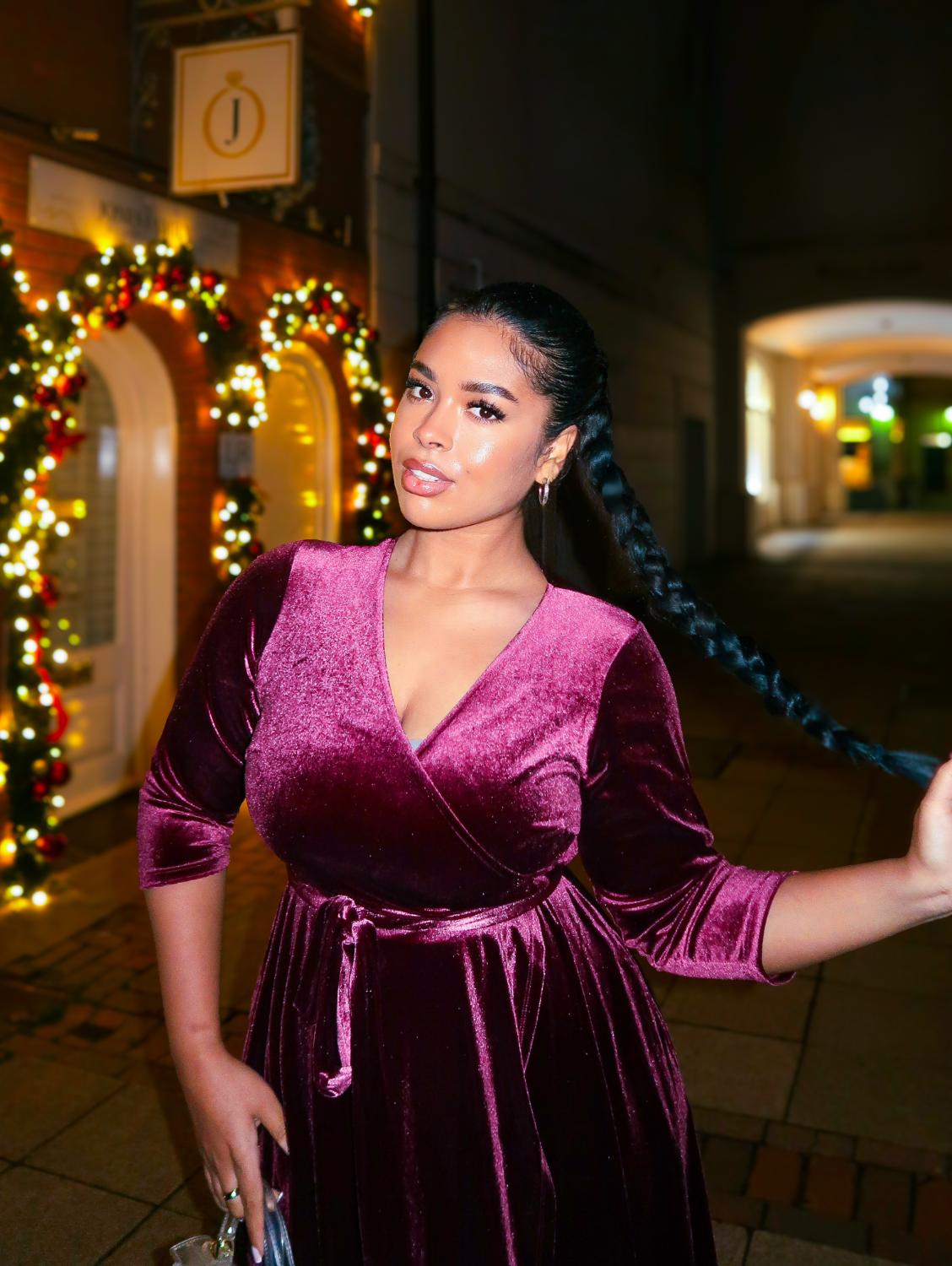 Vestido envolvente de terciopelo - Cereza