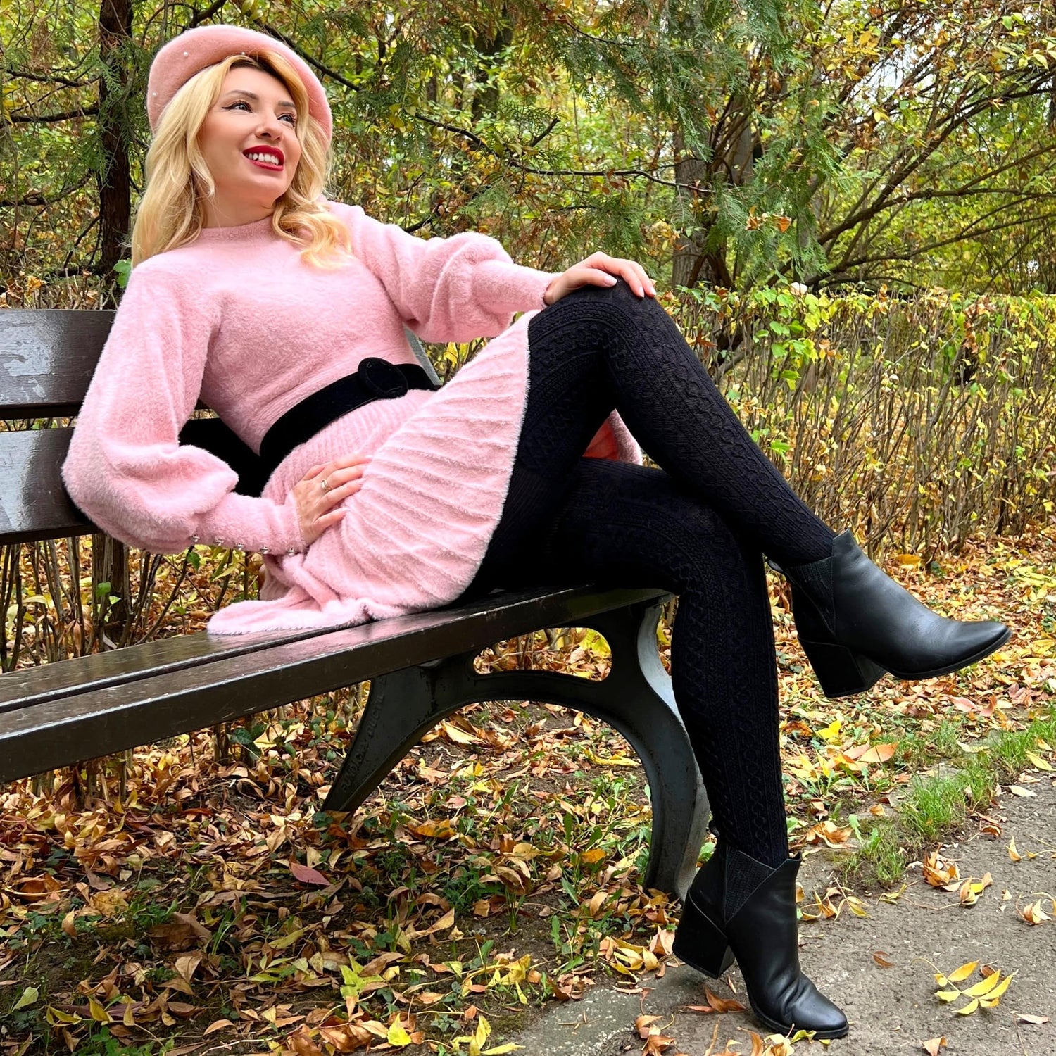 Collants en laine à maille torsadée Grannies V2 - Noir