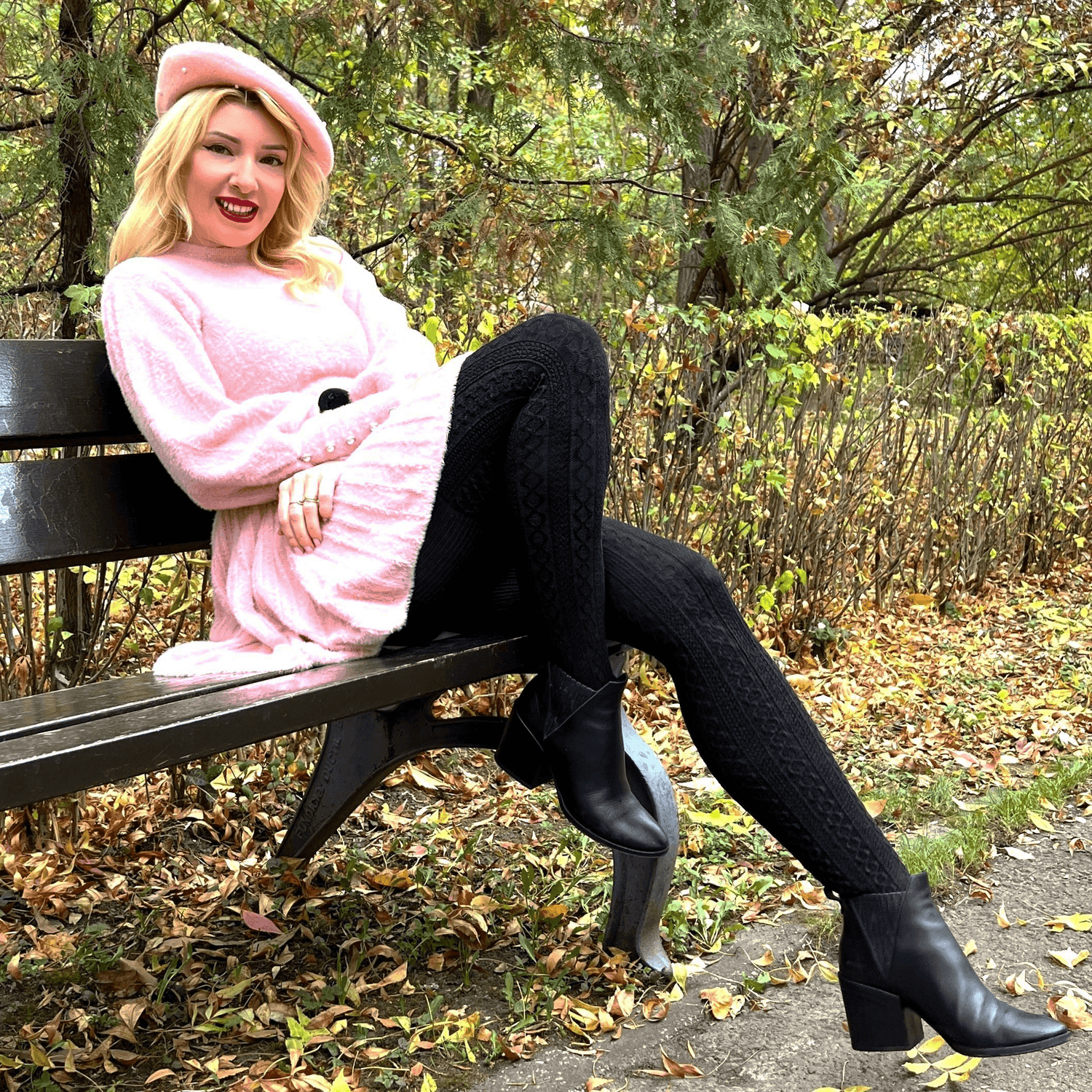 Collants en laine à maille torsadée Grannies V2 - Noir