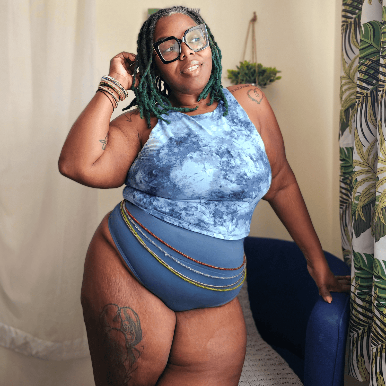 Culotte à jambe haute en coton biologique - Denim