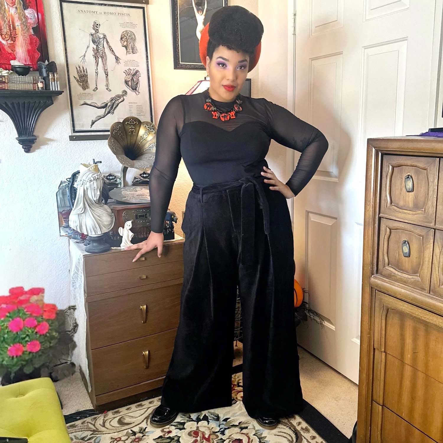 Pantalon tailleur à jambe large en velours côtelé - Noir