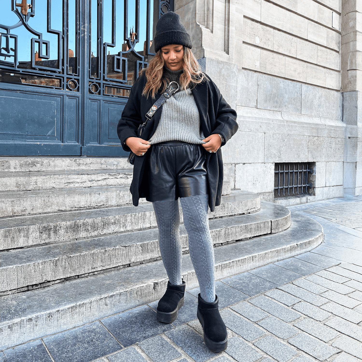 Collants en laine à maille torsadée Grannies V2 - Slate