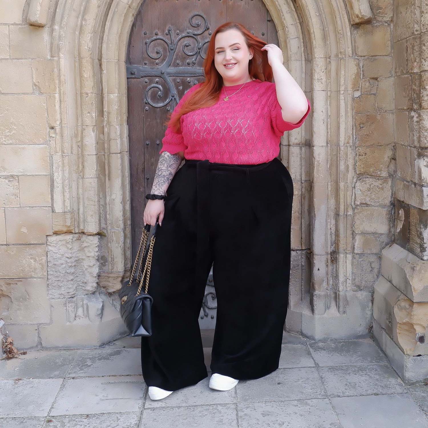 Pantalon tailleur à jambe large en velours côtelé - Noir