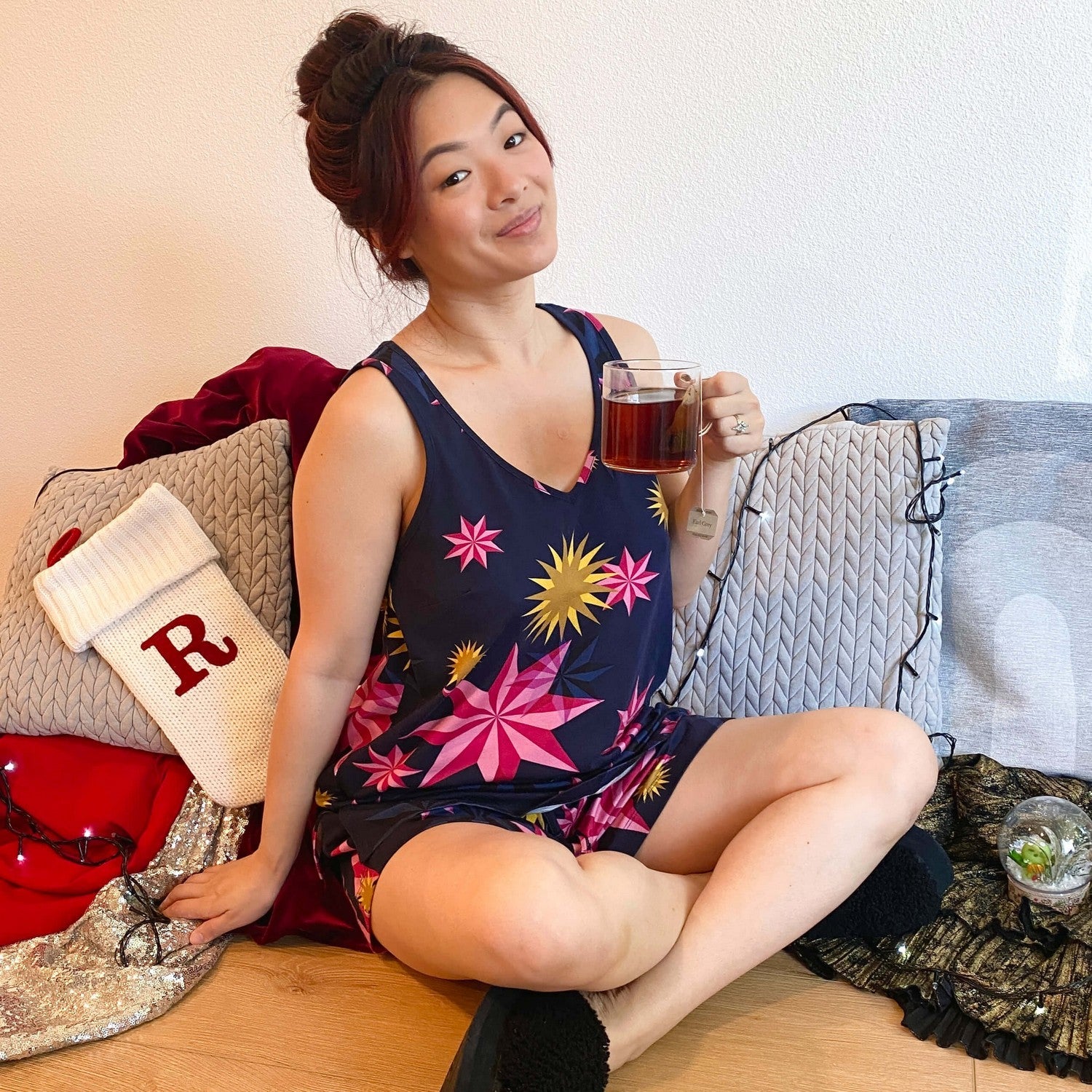 Short de nuit en coton biologique - Étoiles