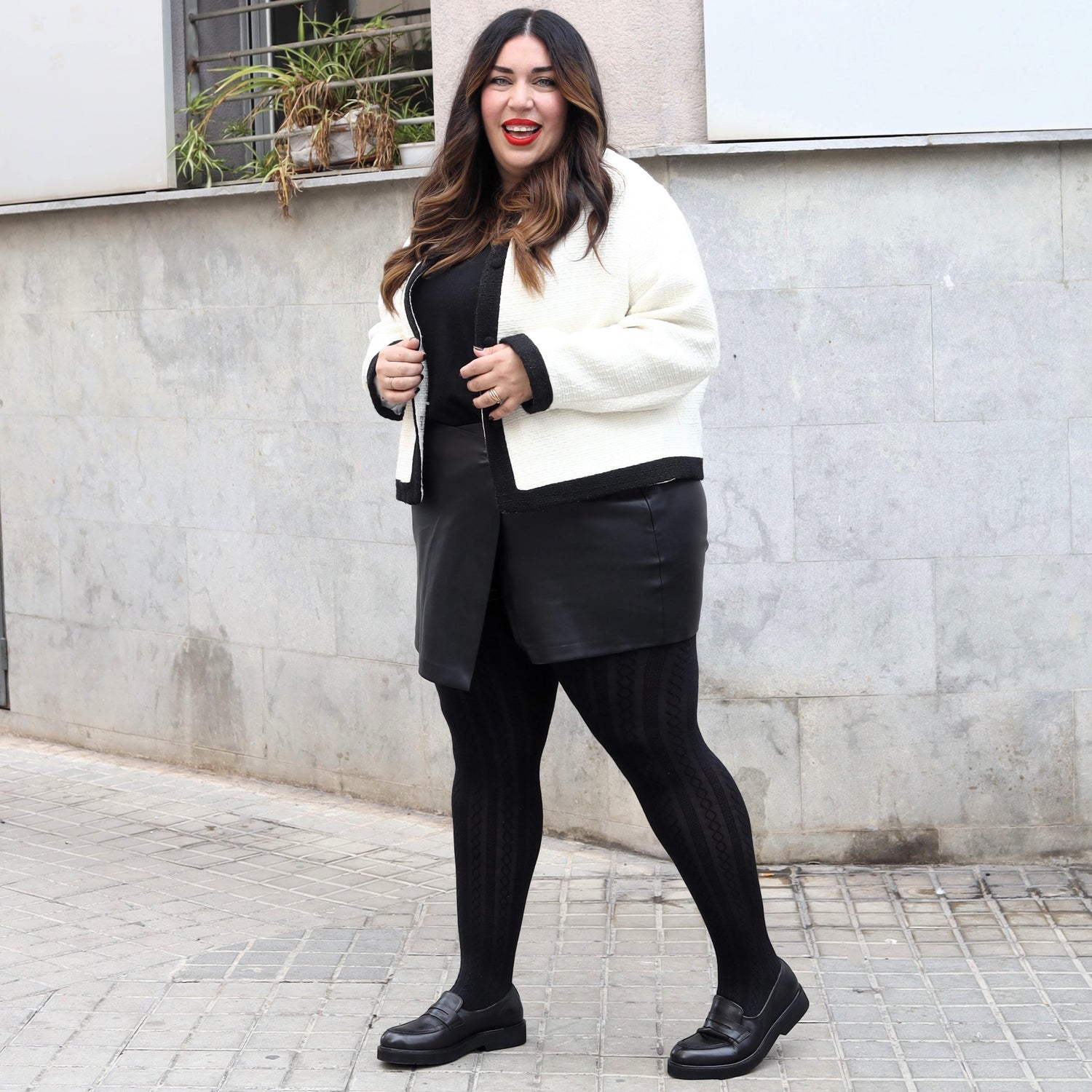 Collants en laine à maille torsadée Grannies V2 - Noir